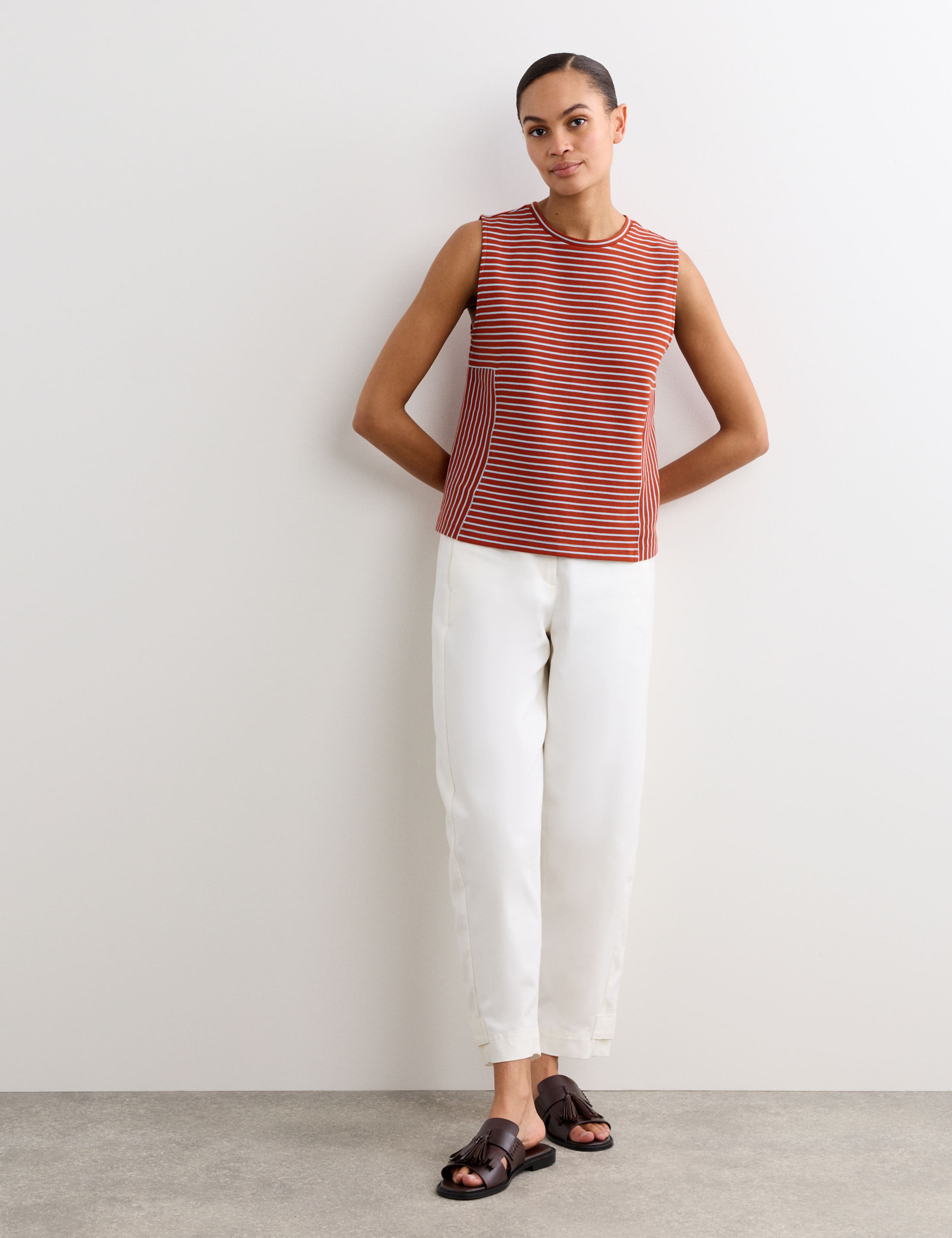 Pure Cotton Striped Ribbed Vest Top
