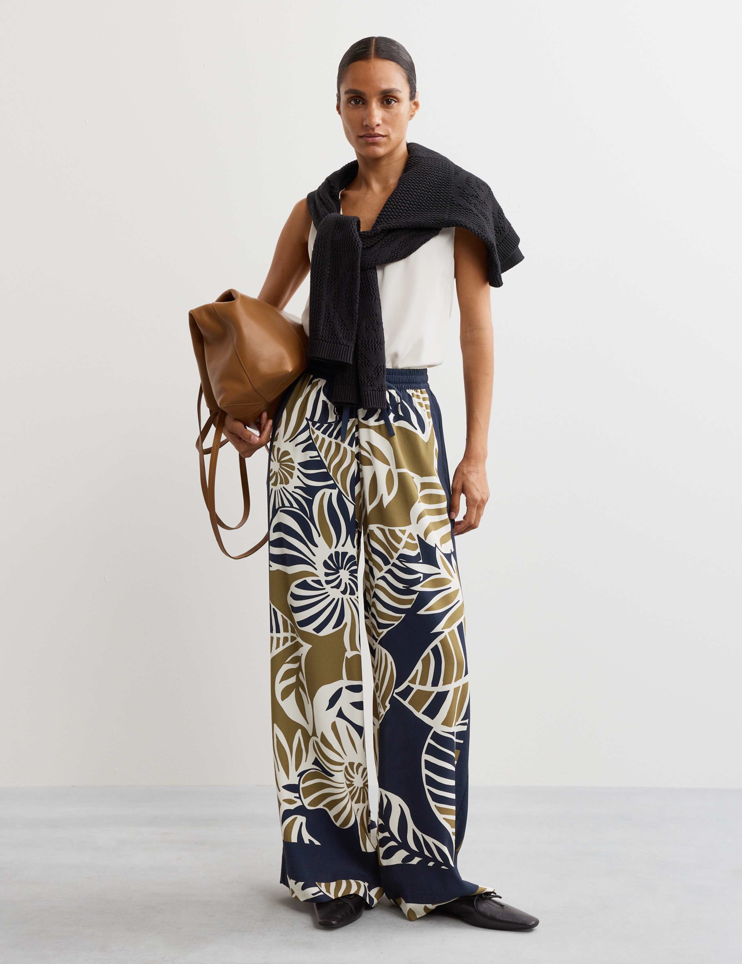 Botanical Leaf Print Wool Dobby Trouser