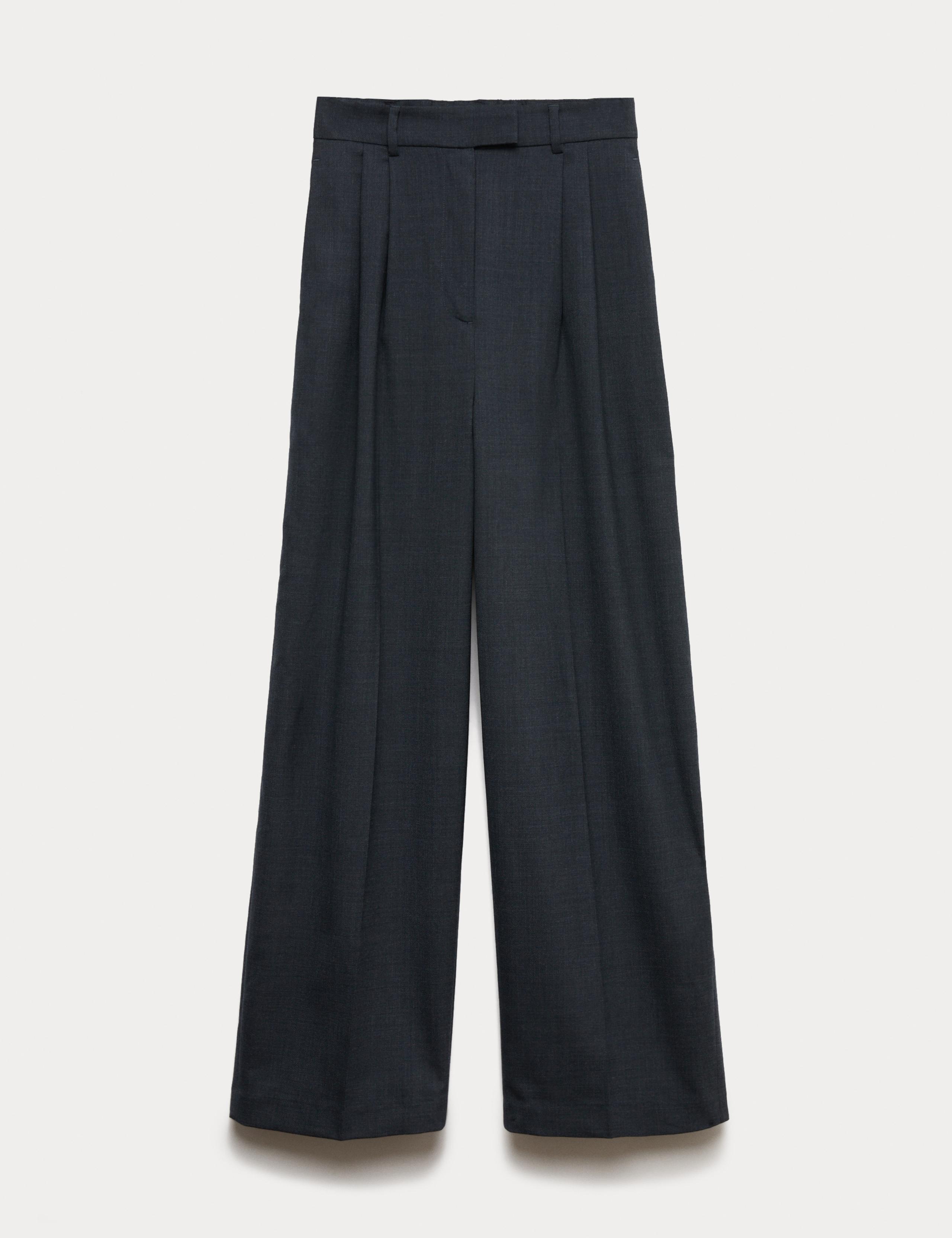 Wool Rich Pleated Wide Leg Trousers