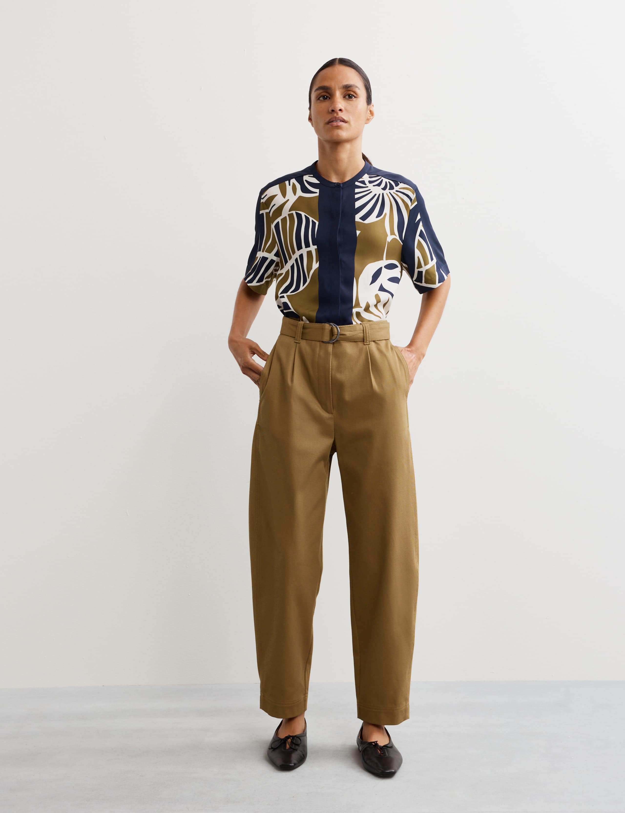 Cotton Rich Barrel Leg Trousers With Linen