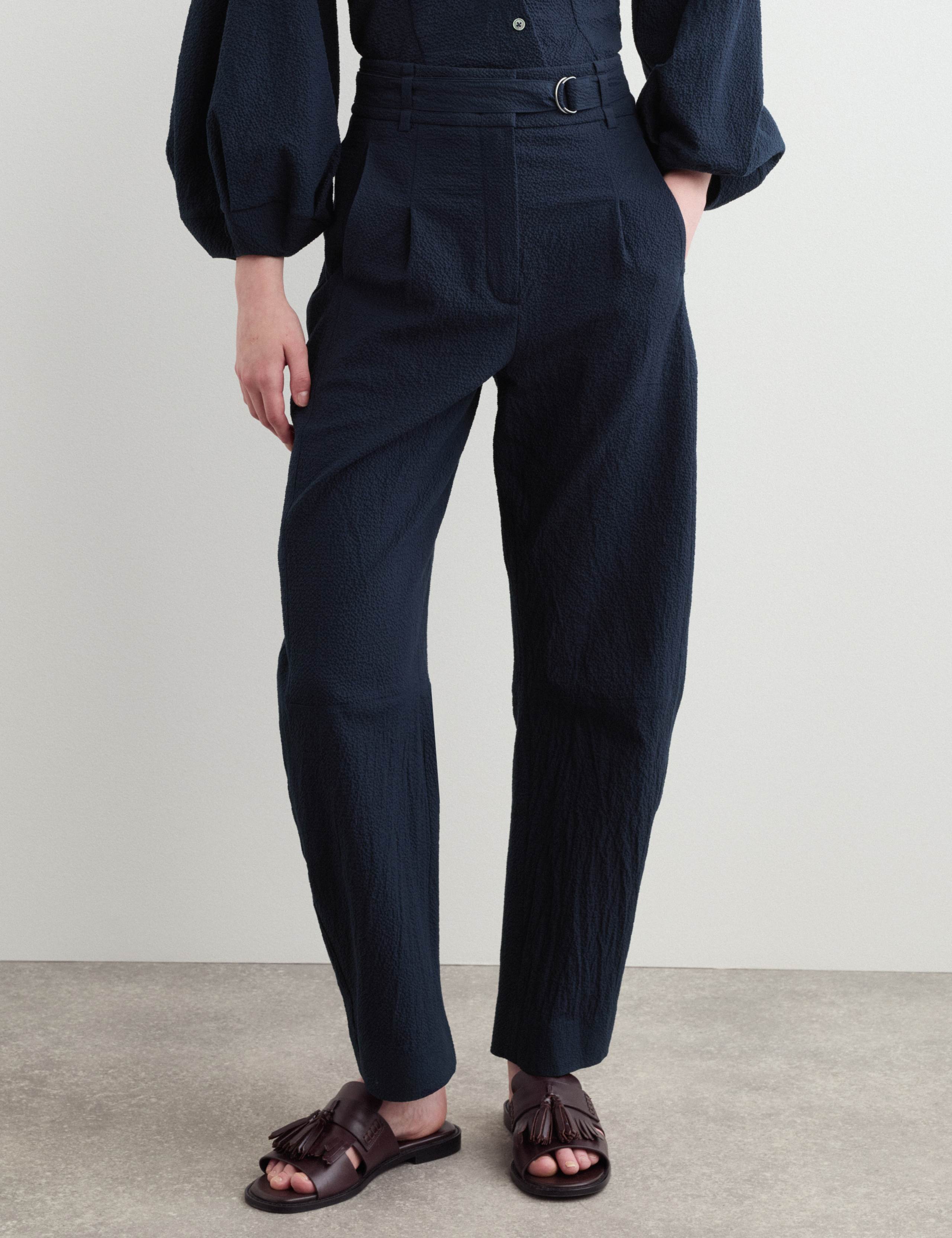 Cotton Rich Checked Barrel Leg Trousers