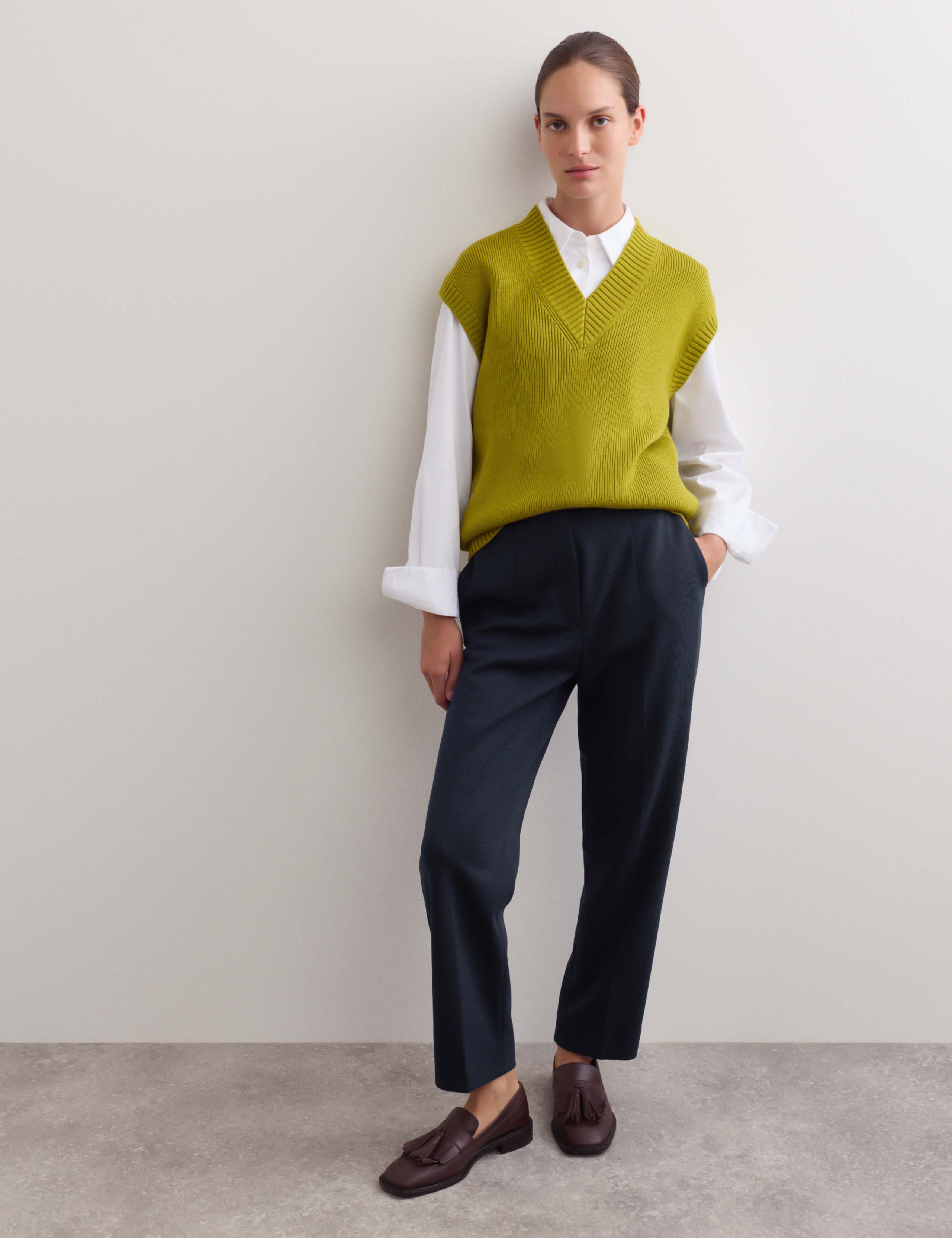 Wool Ponte Blend Slim Leg Trouser