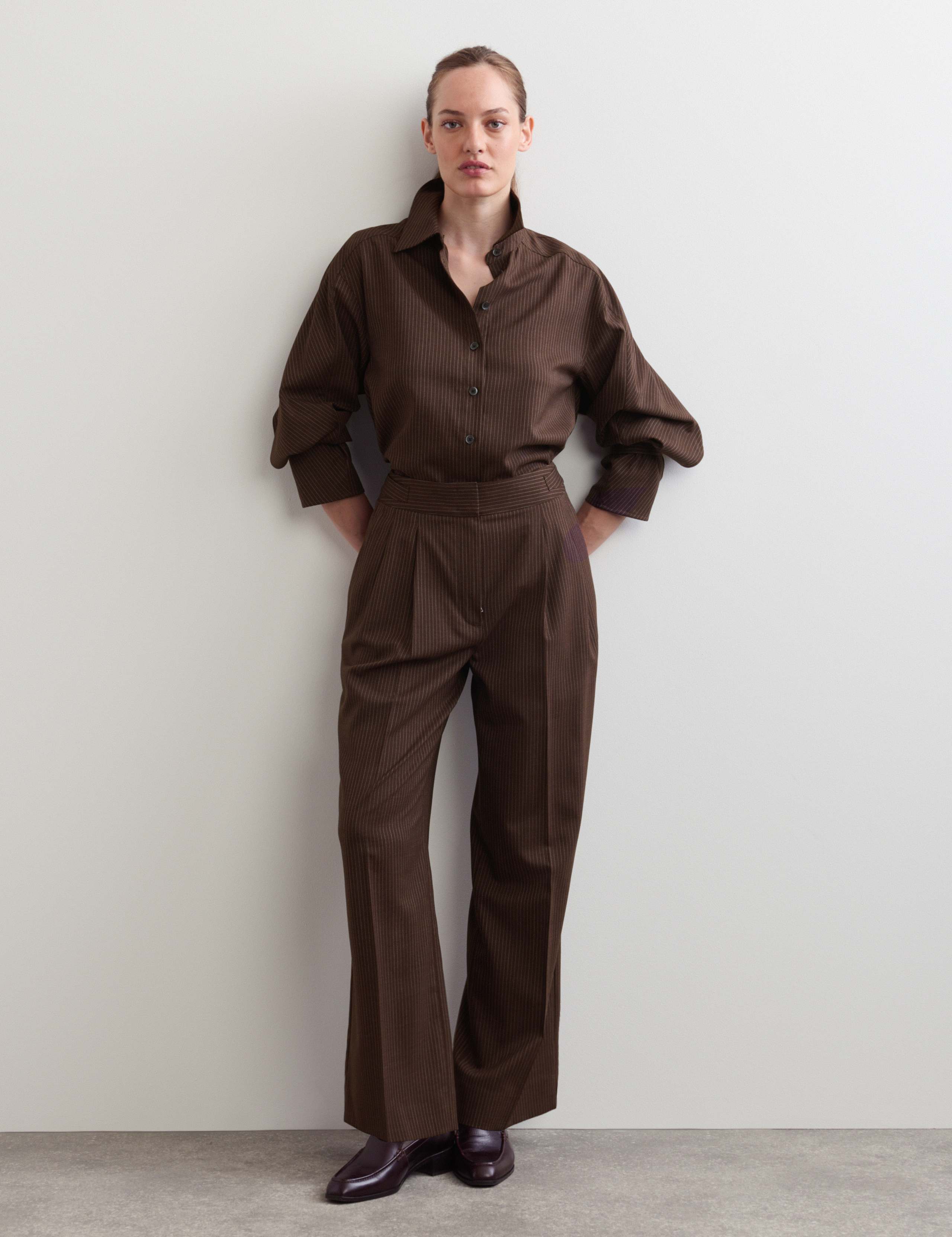 Wool Rich Pinstripe Tapered Trousers