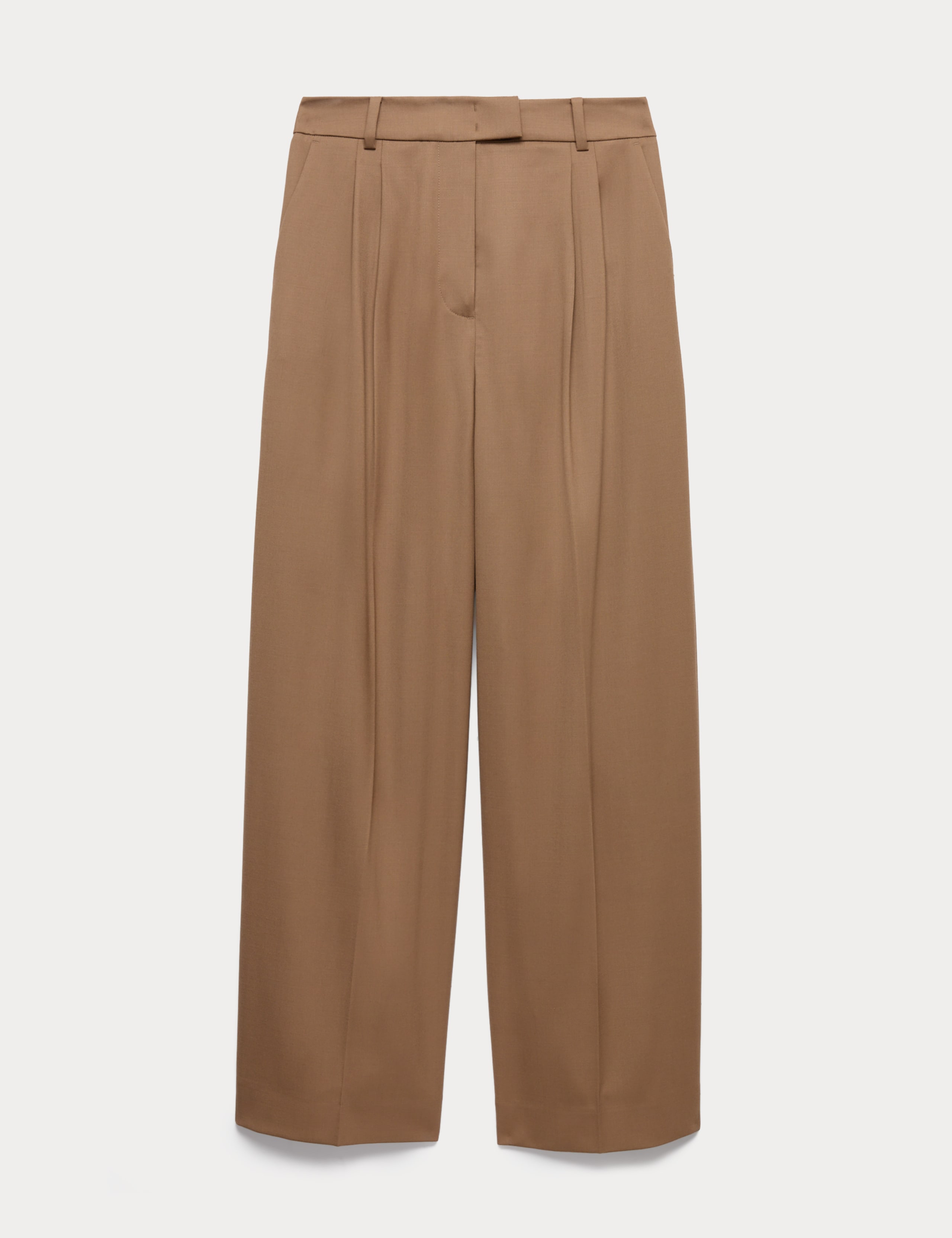 Wool Rich Pleat Front Wide Leg Trousers