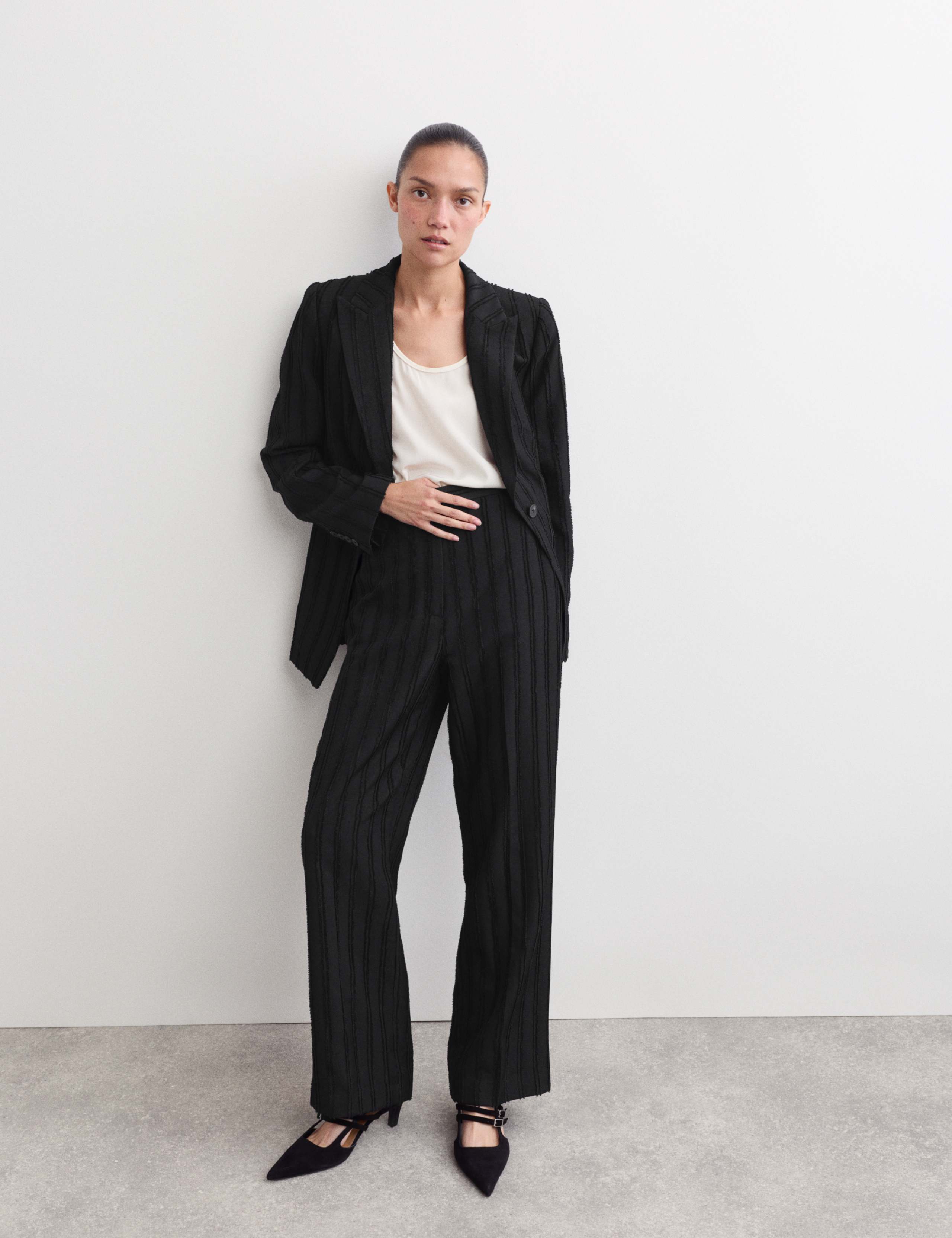 Jacquard Striped Straight Leg Trousers