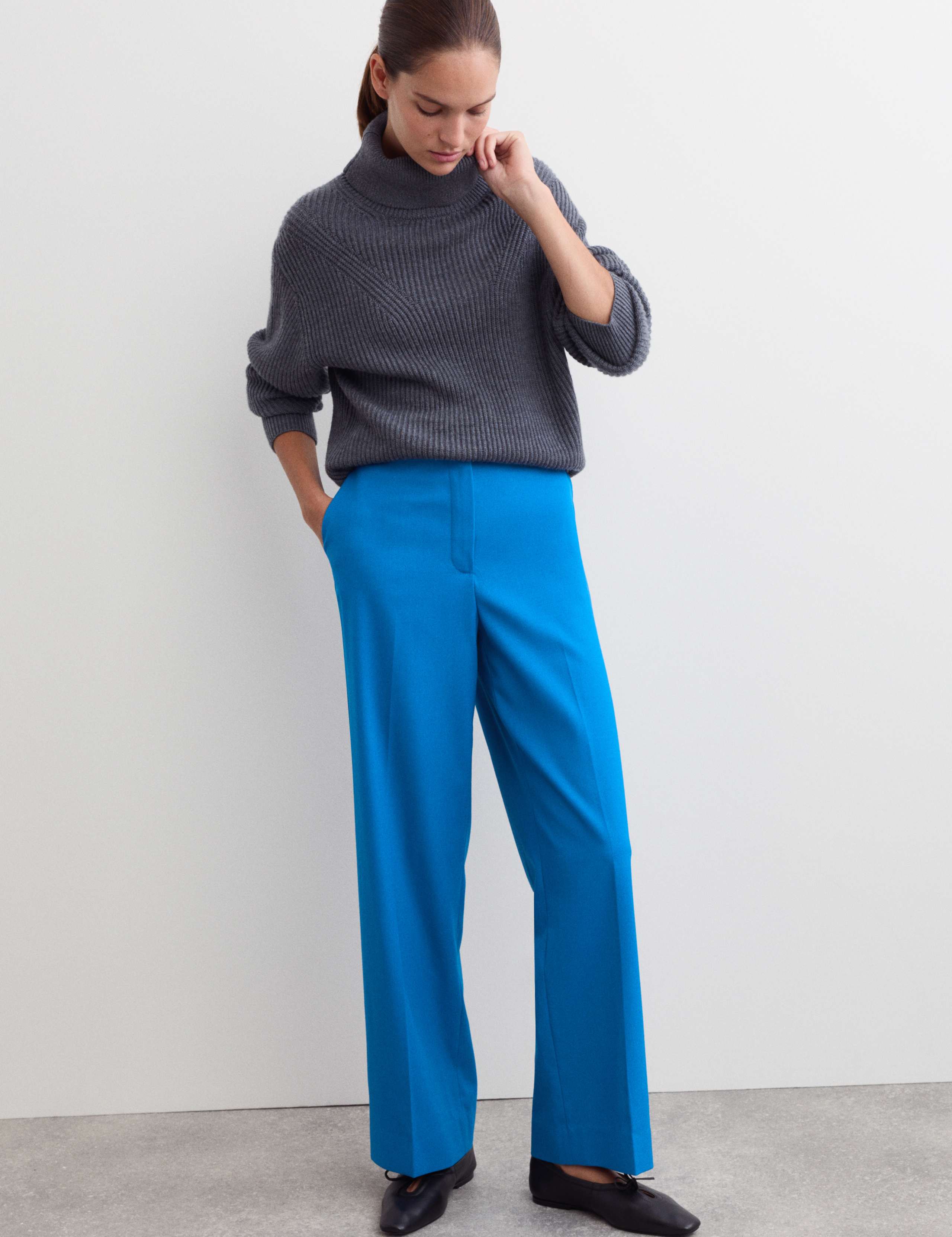 Wool Rich Wide Leg Trousers with Stretch
