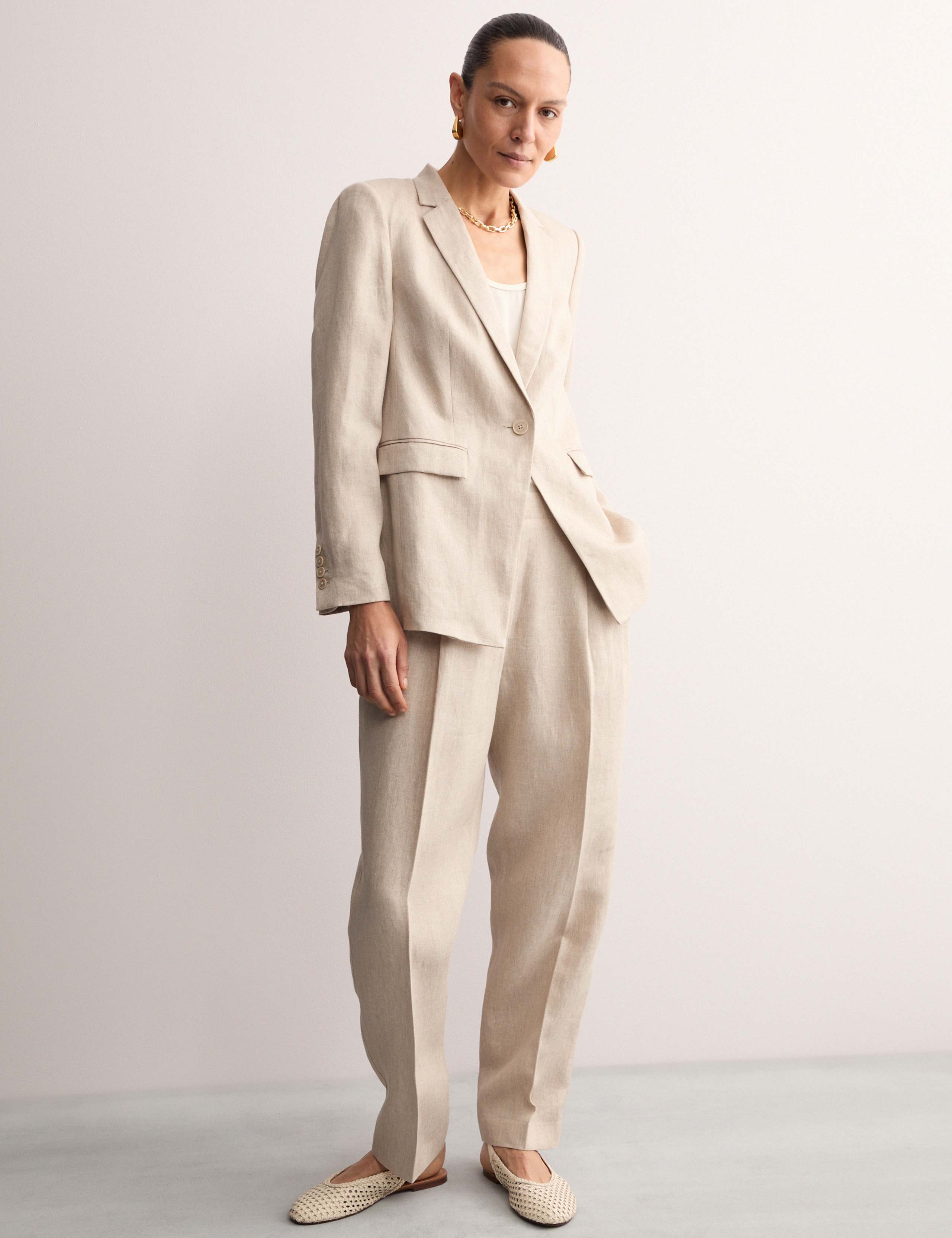 Pure Linen Pleat Front Tapered Trousers