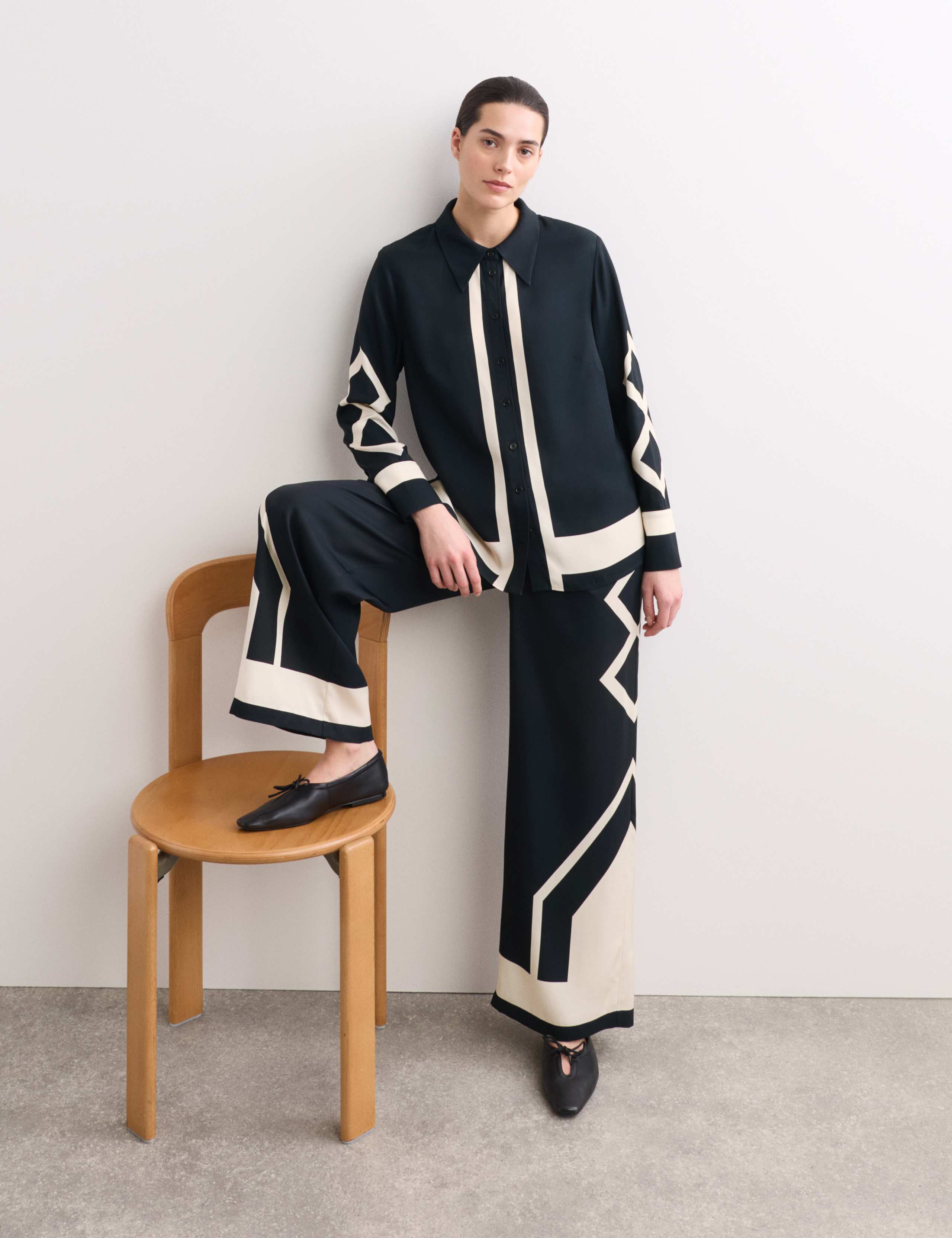 Geometric Jacquard Wide Leg Trousers