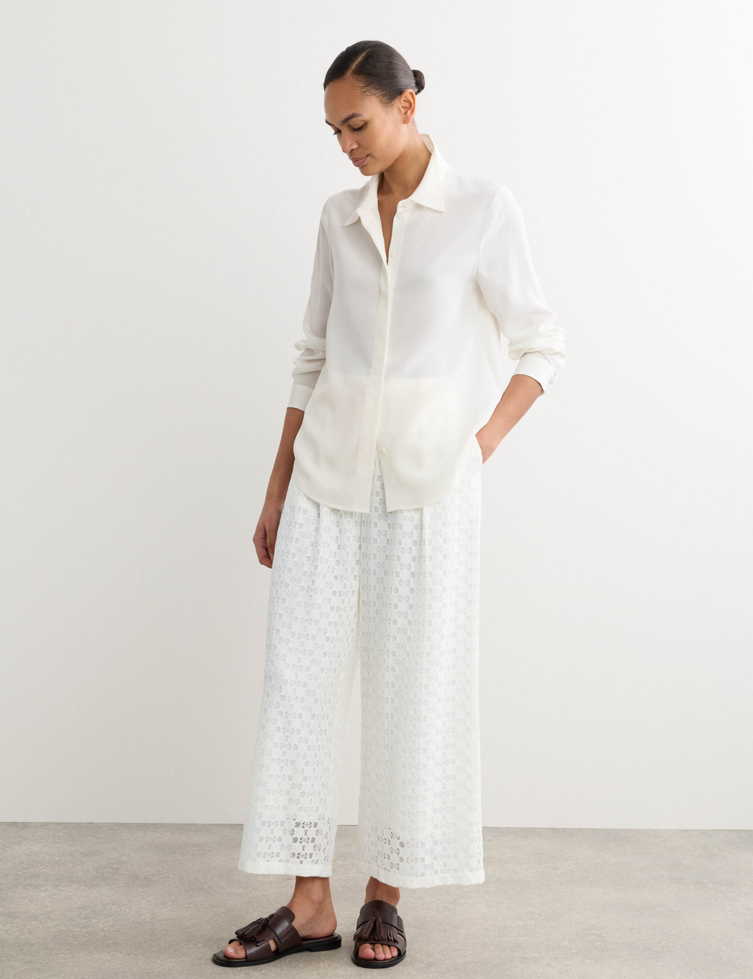 Cotton Blend Lace Straight Leg Trousers