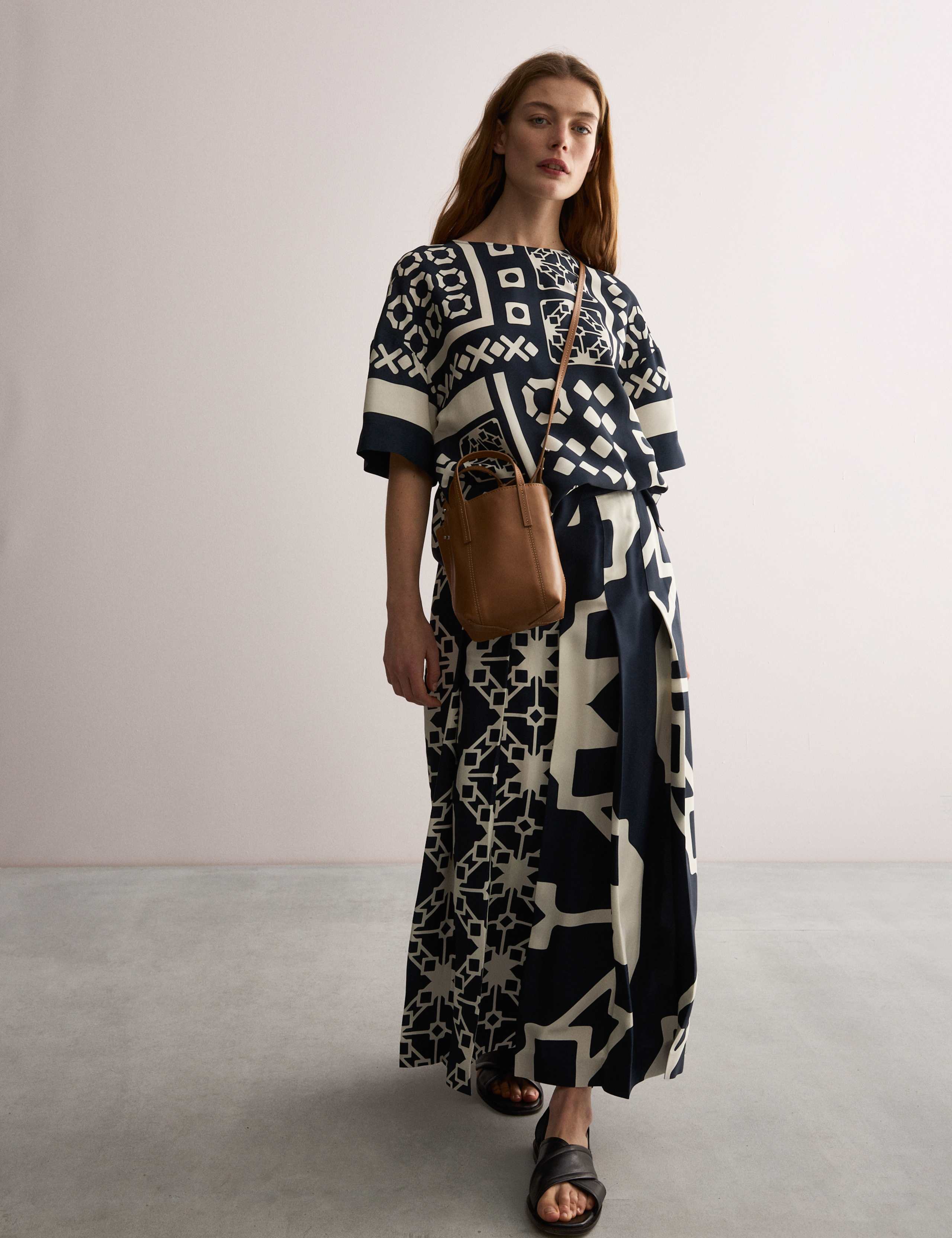 Twill Printed Pleated Wide Leg Culottes