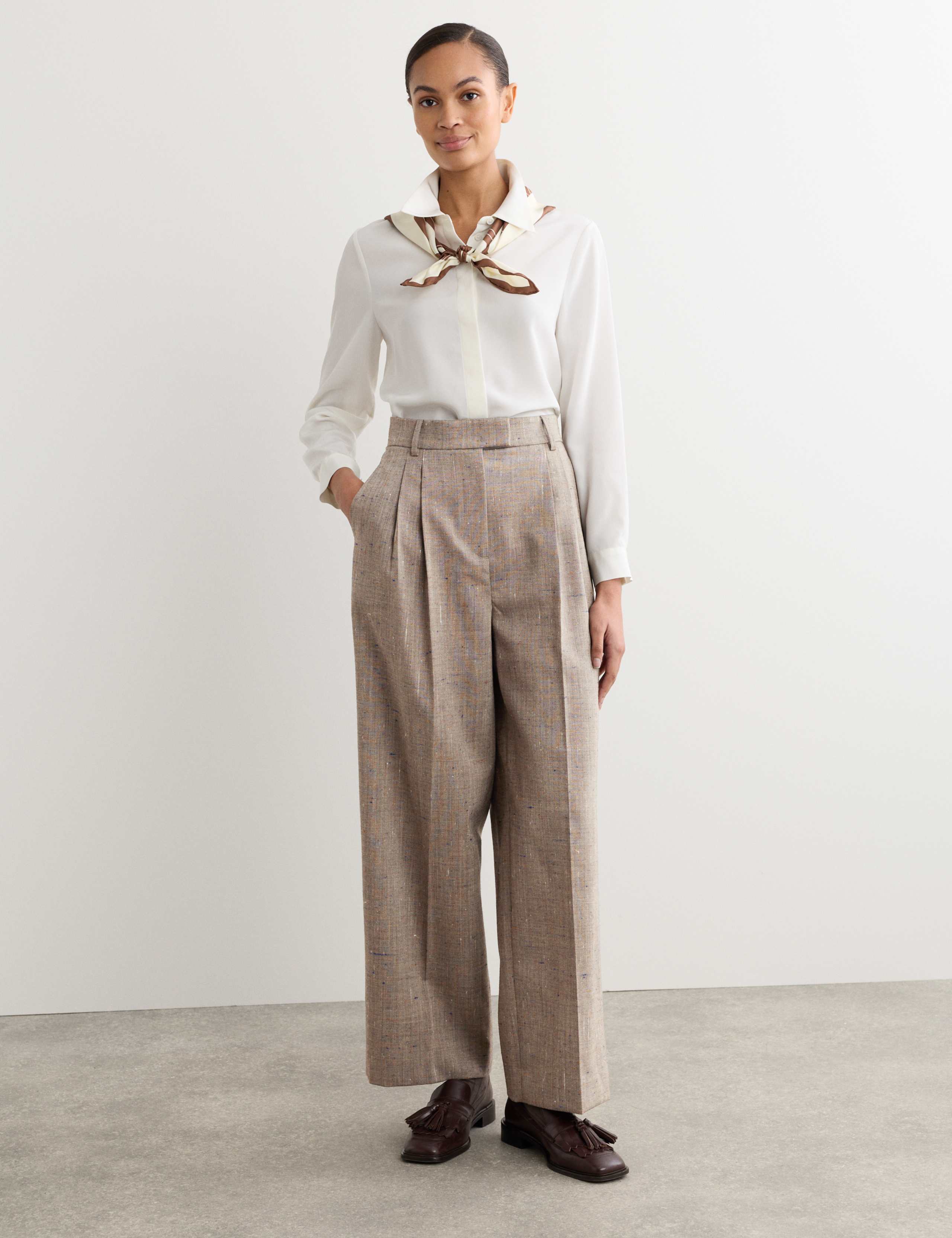 Wool Rich High Waisted Straight Leg Trousers