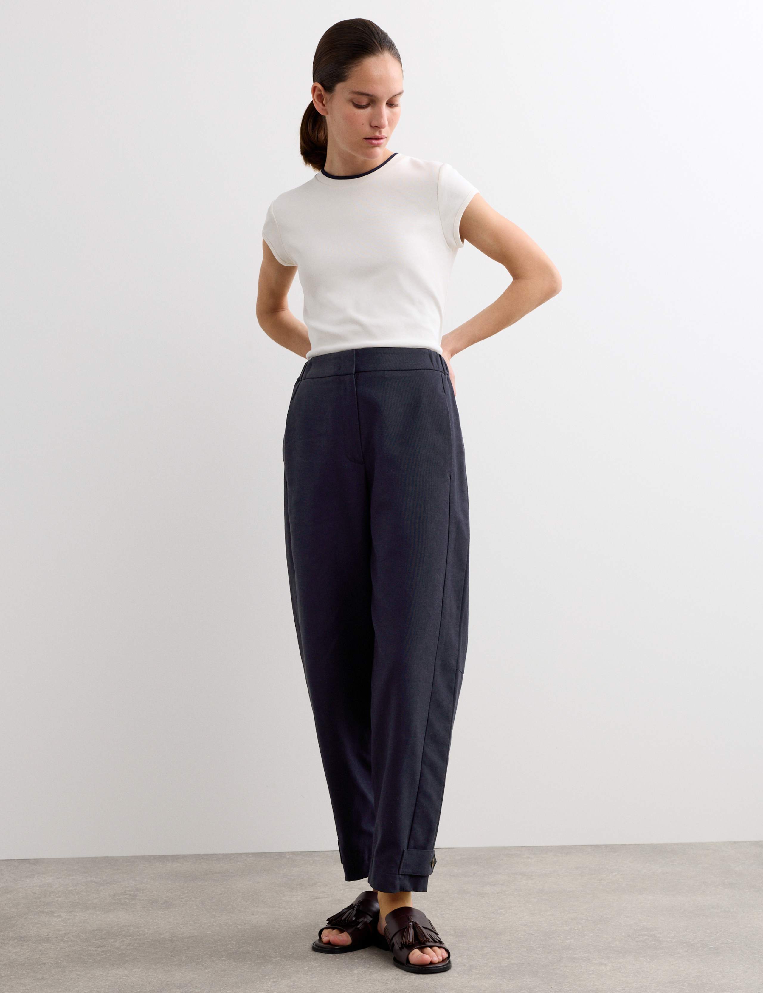 Cotton Rich Barrel Leg Trousers