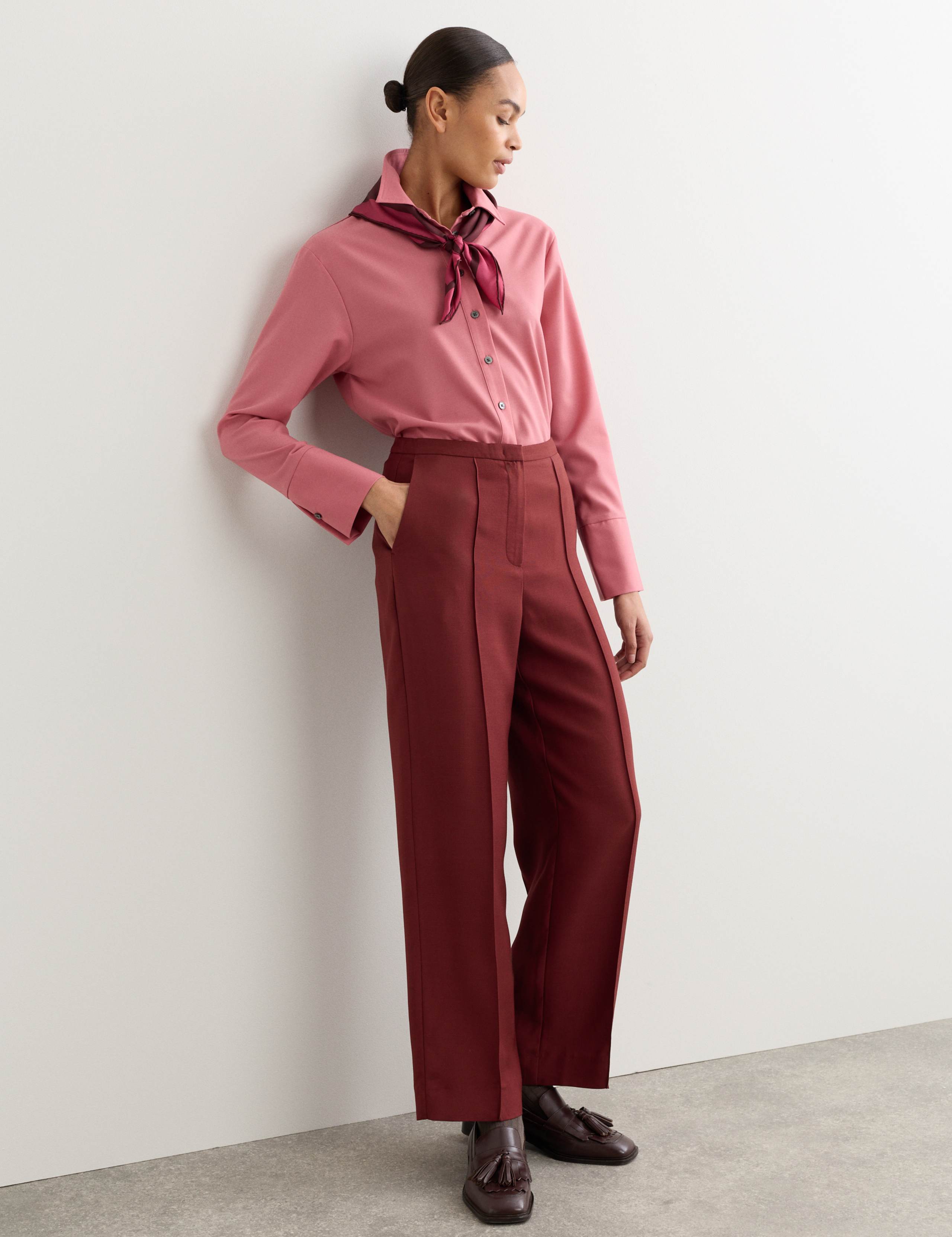 Pleat Front Straight Leg Trousers