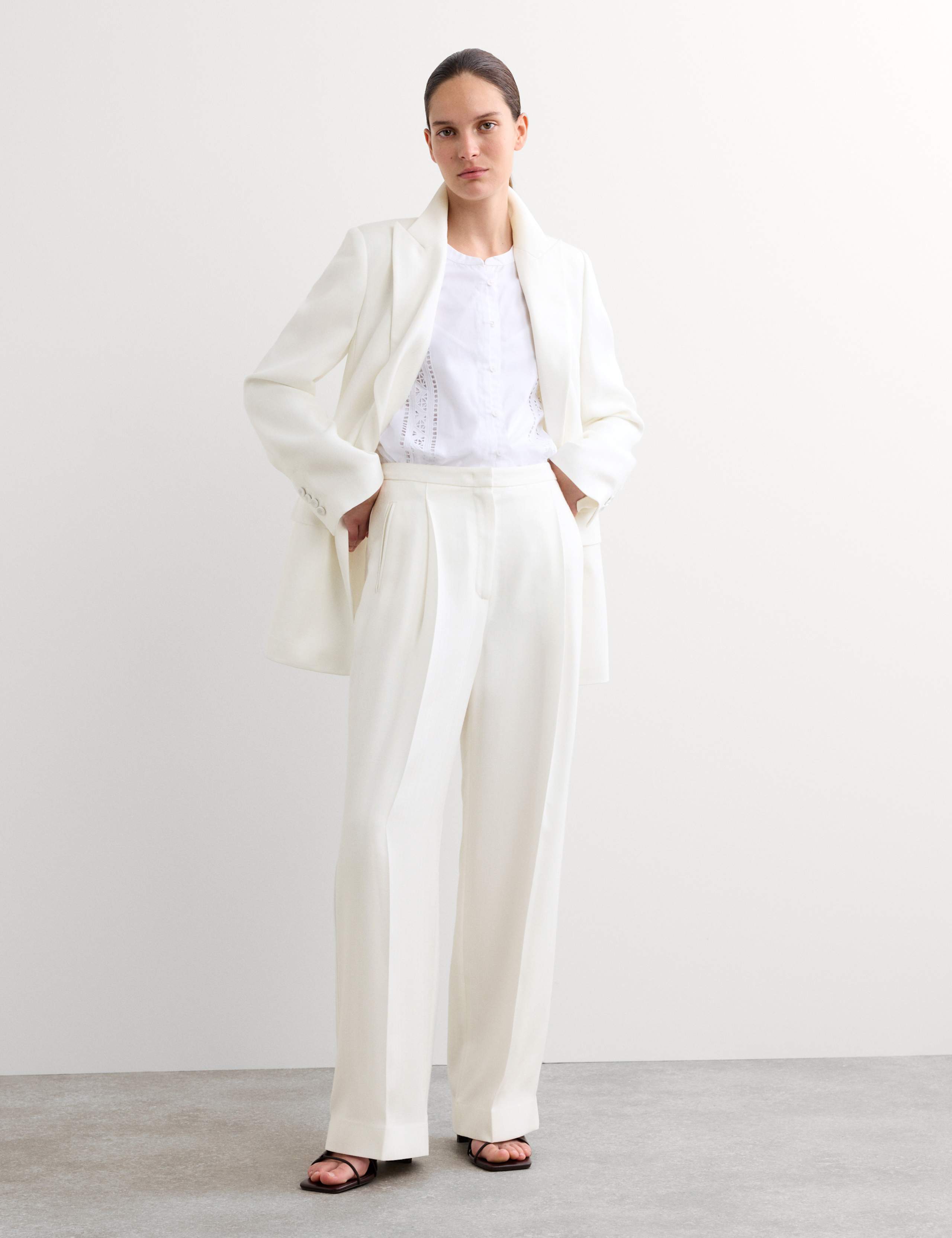 Pleat Front Wide Leg Trousers