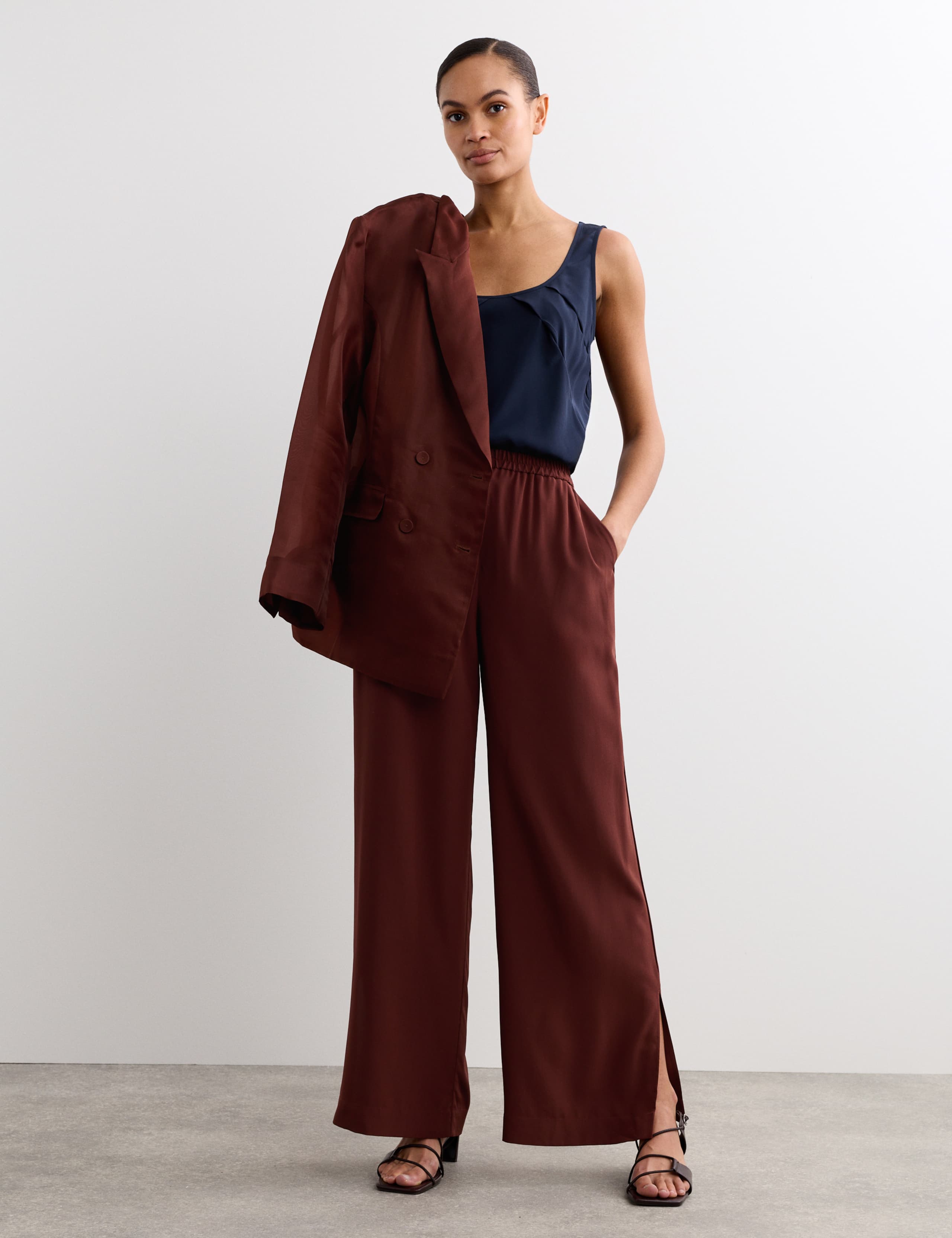 Pure Silk Wide Leg Trousers