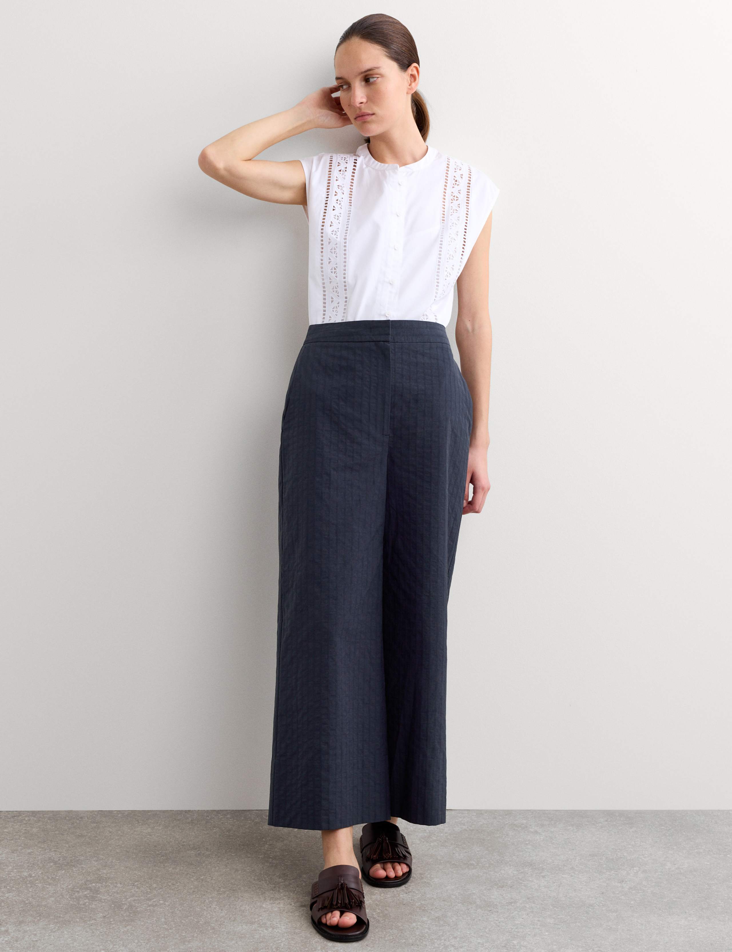 Pure Cotton Seersucker Wide Leg Trousers