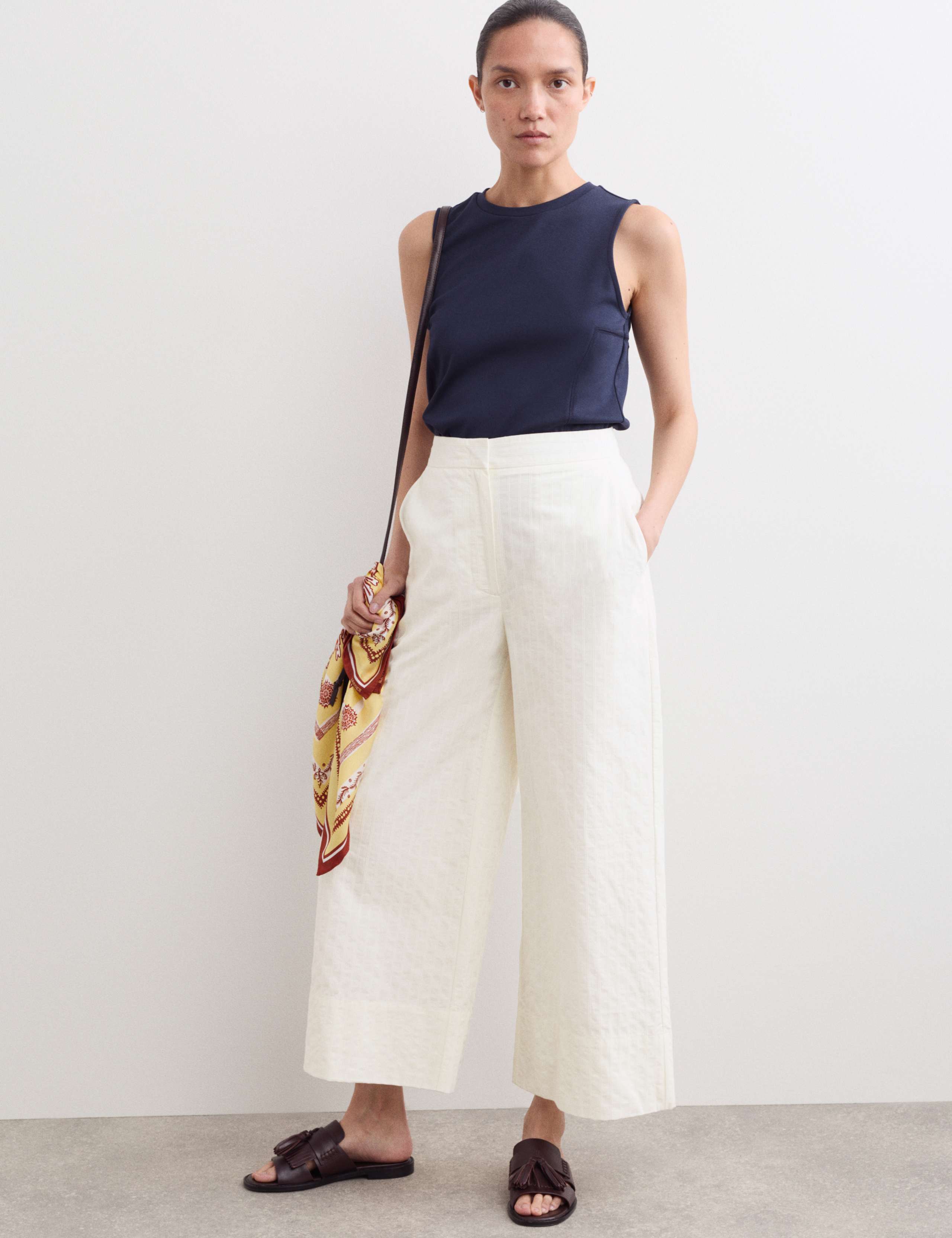 Pure Cotton Seersucker Wide Leg Trousers