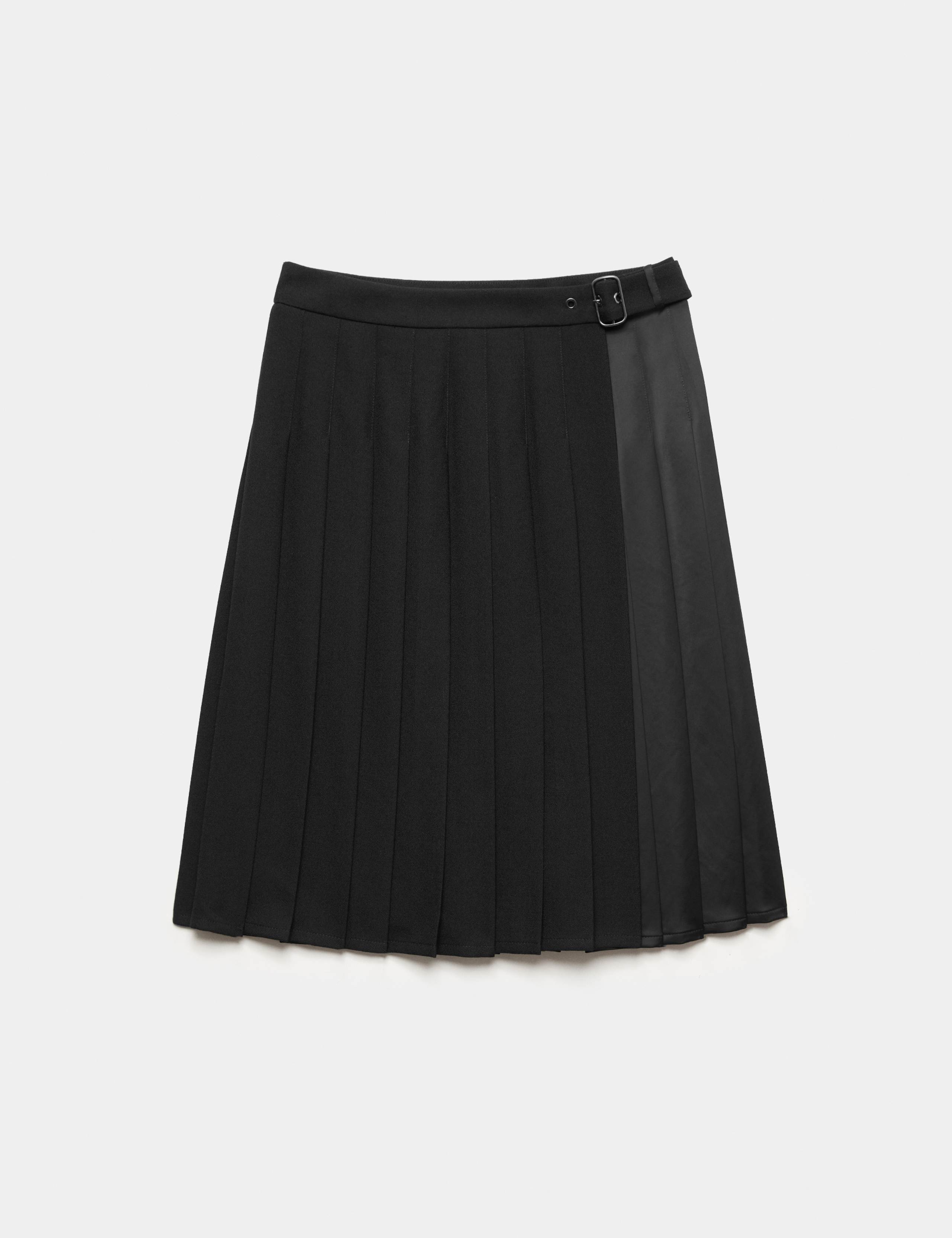 Wool Blend Pleated Mini Wrap Skirt
