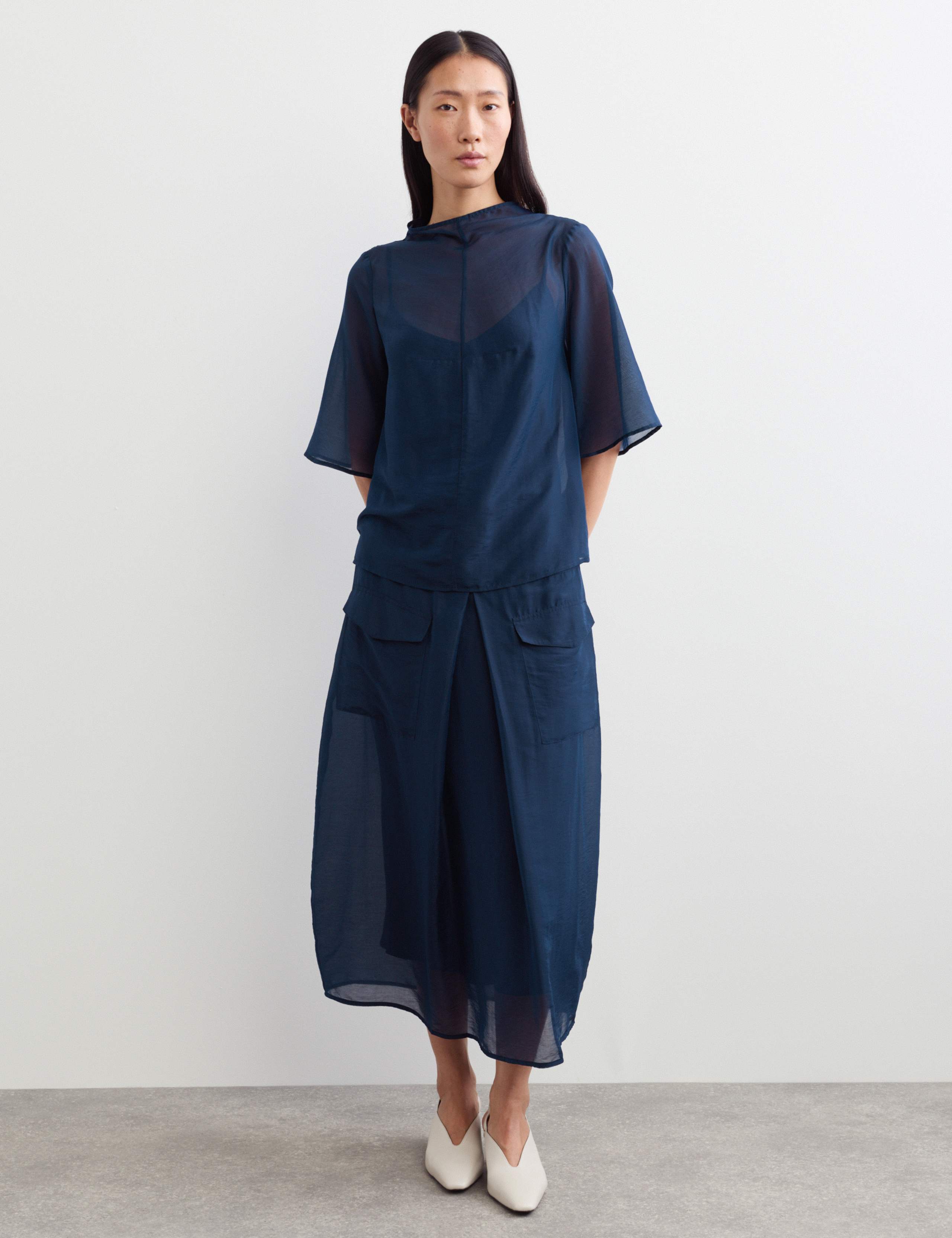 Lyocell Rich Pleat Front Midi Column Skirt