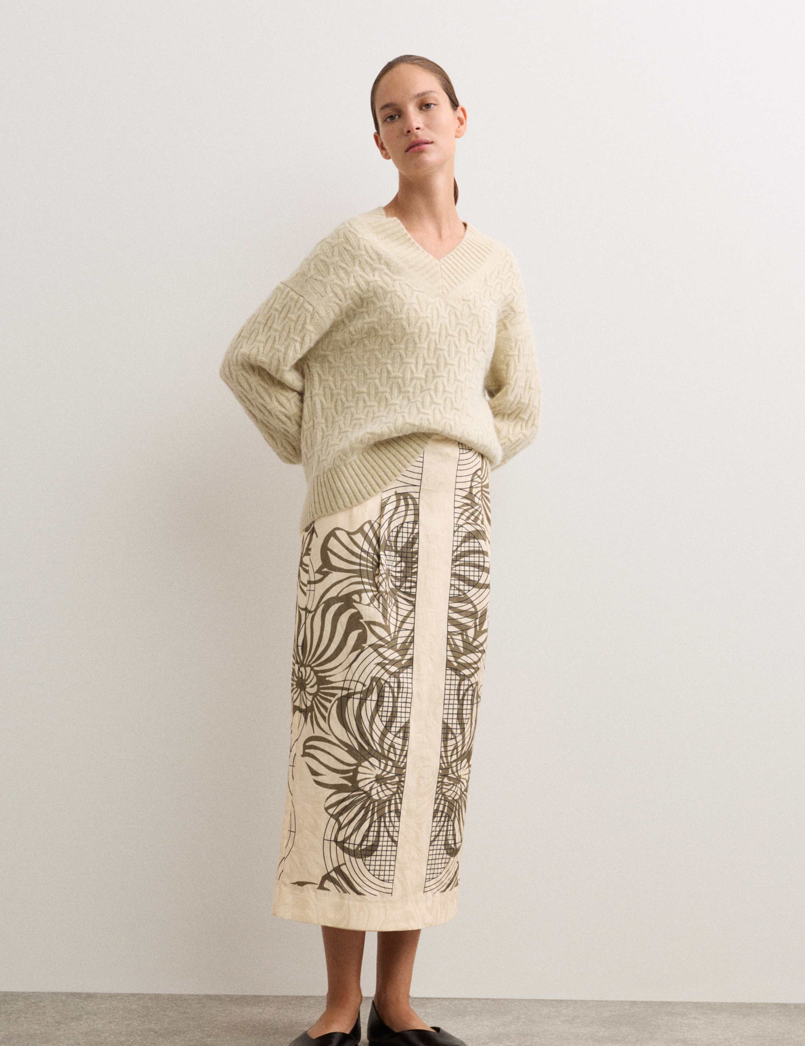 Printed Jacquard Midaxi Column Skirt