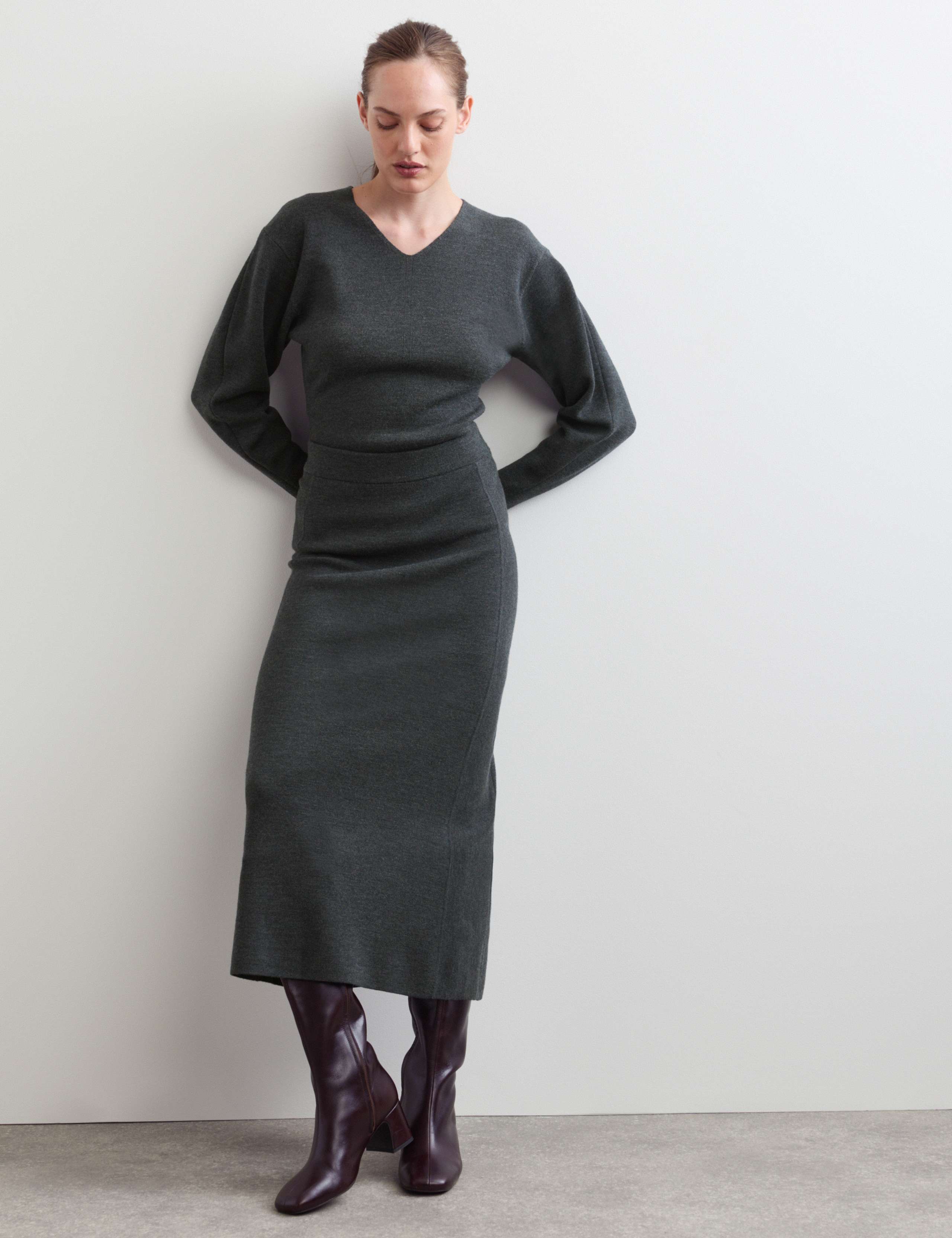 Pure Merino Wool Knitted Column Skirt