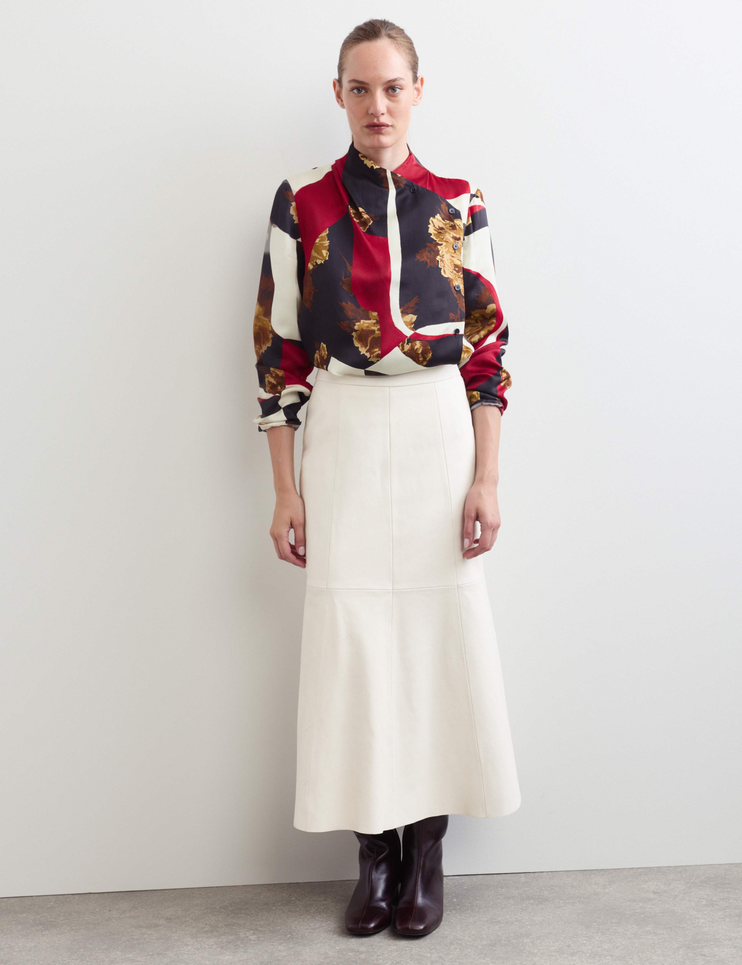 Leather Midi A-Line Skirt