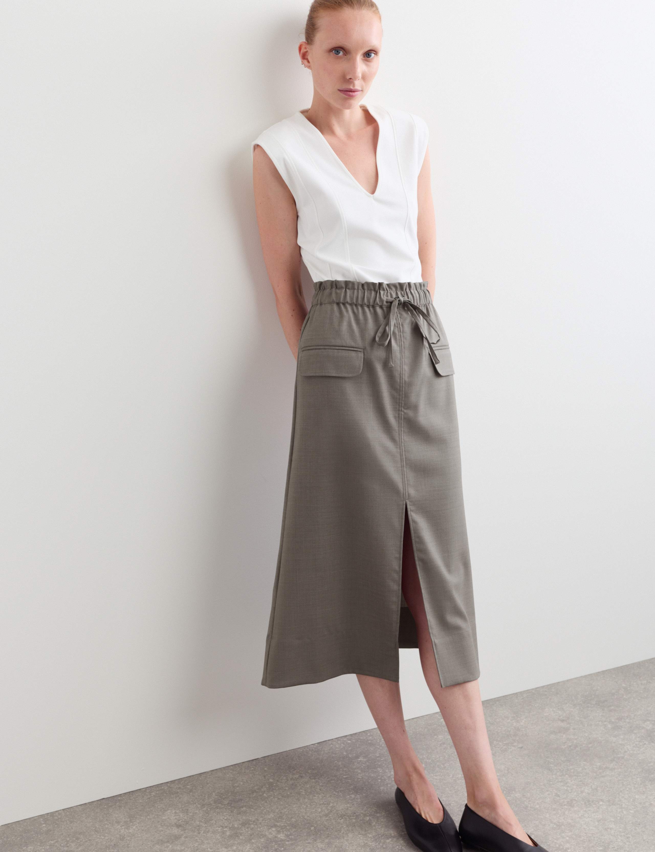 Wool Rich Midi Utility Skirt