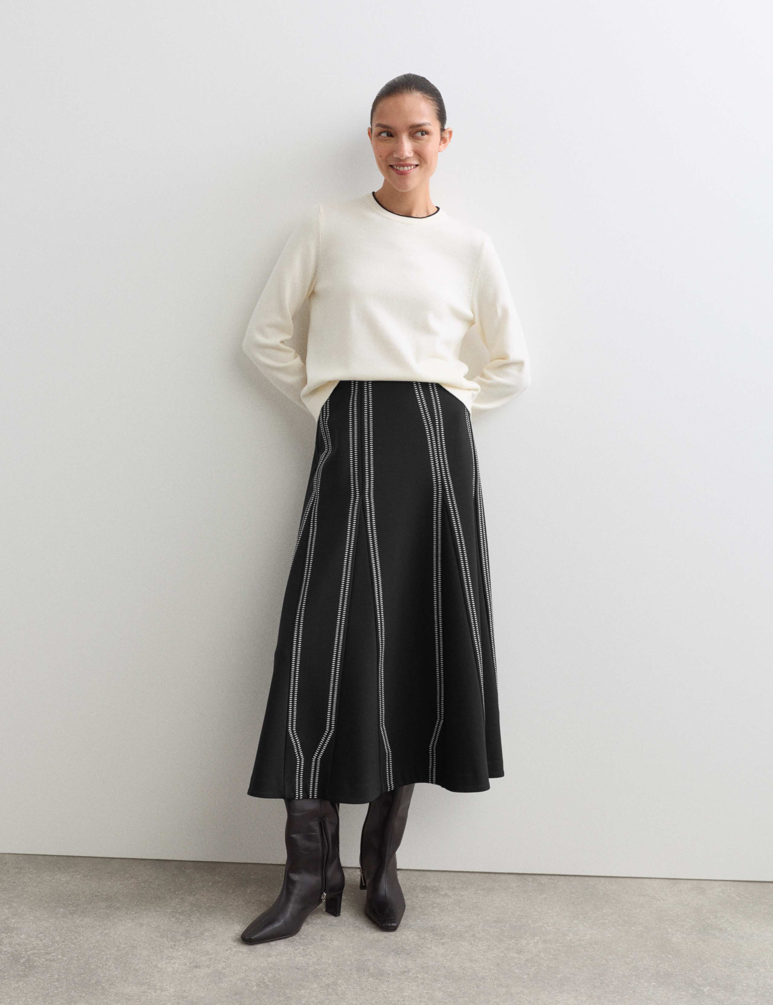 Jersey Embroidered Midi Circle Skirt