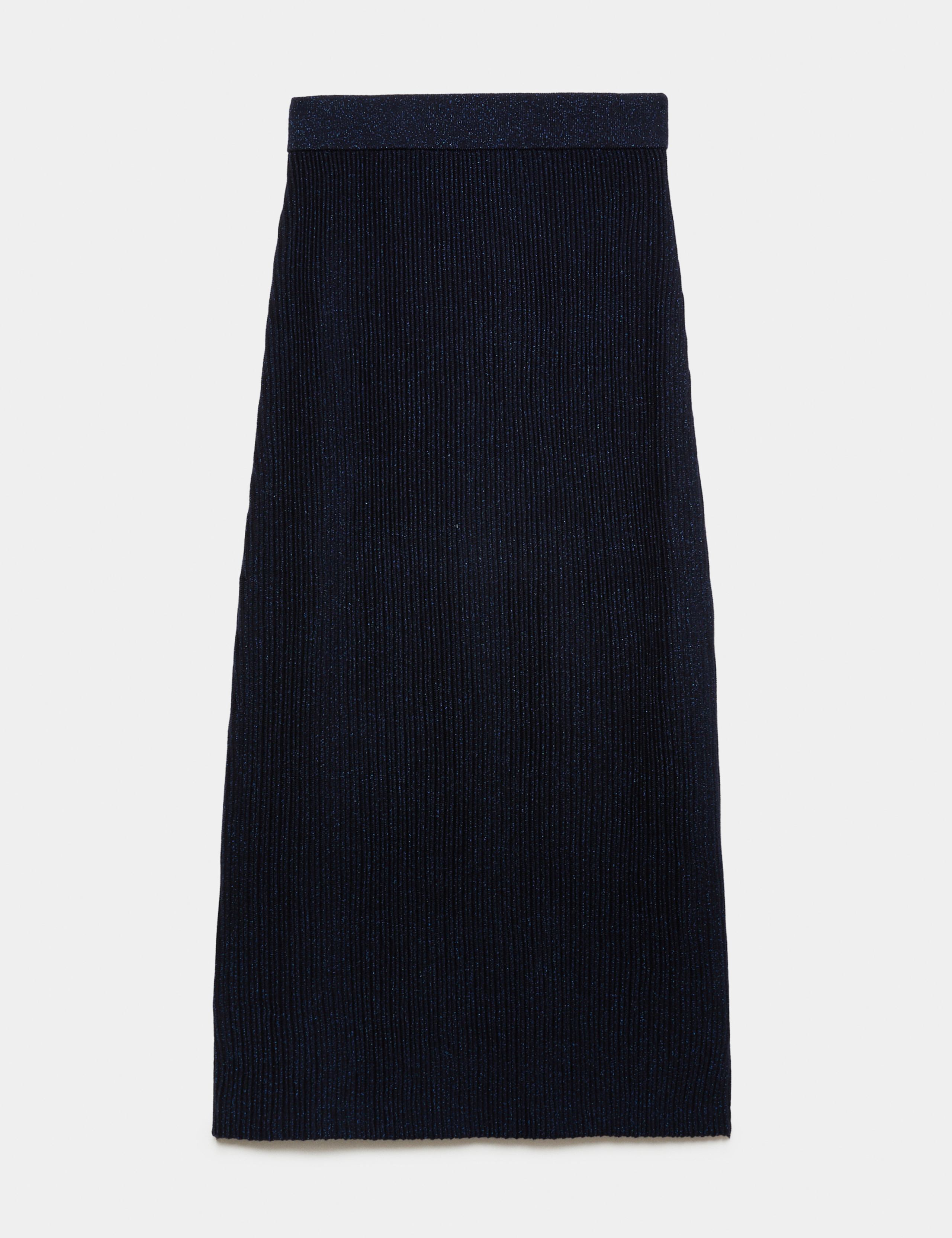 Merino Wool Rich Sparkly Ribbed Midi Column Skirt