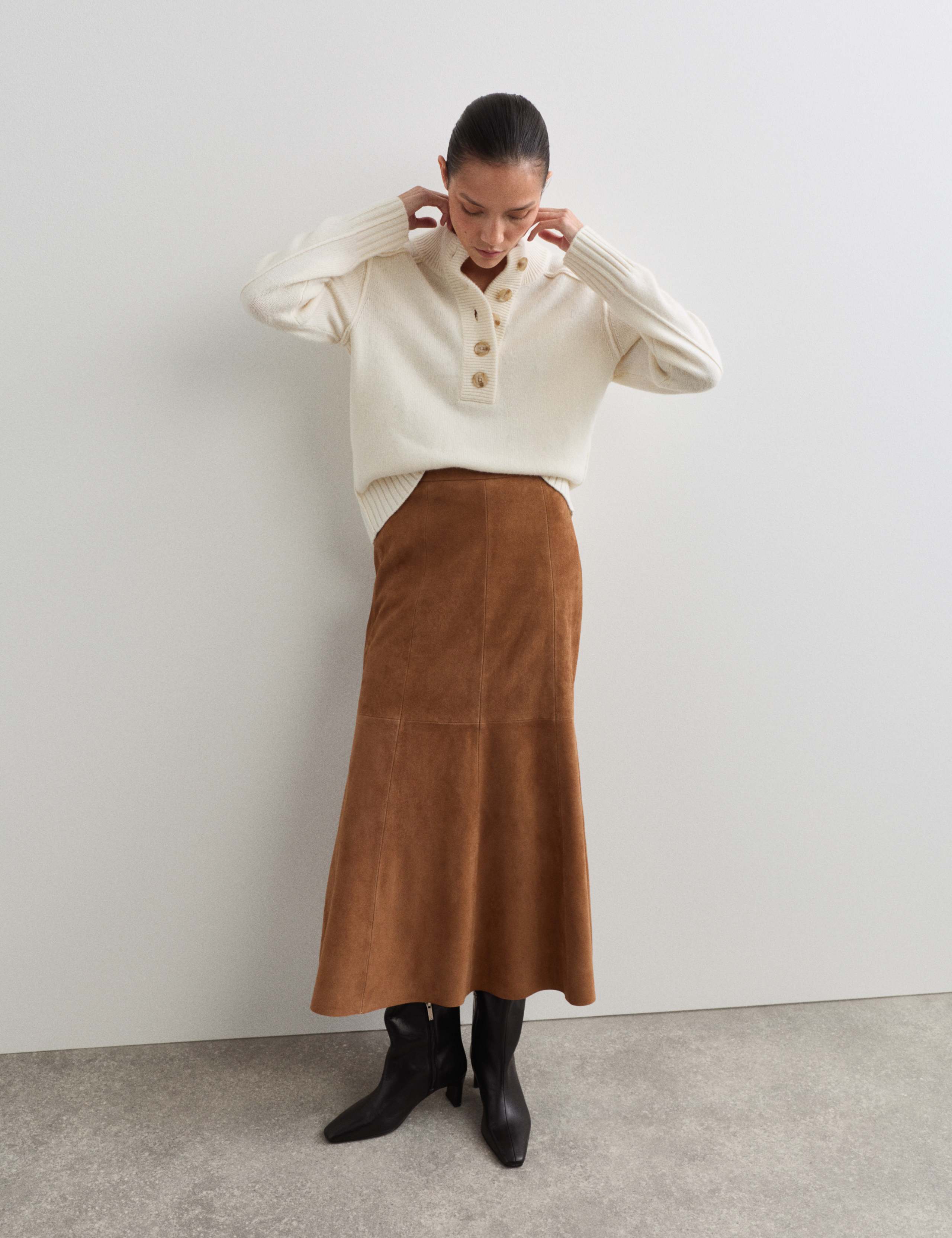 Suede Midaxi A-Line Skirt
