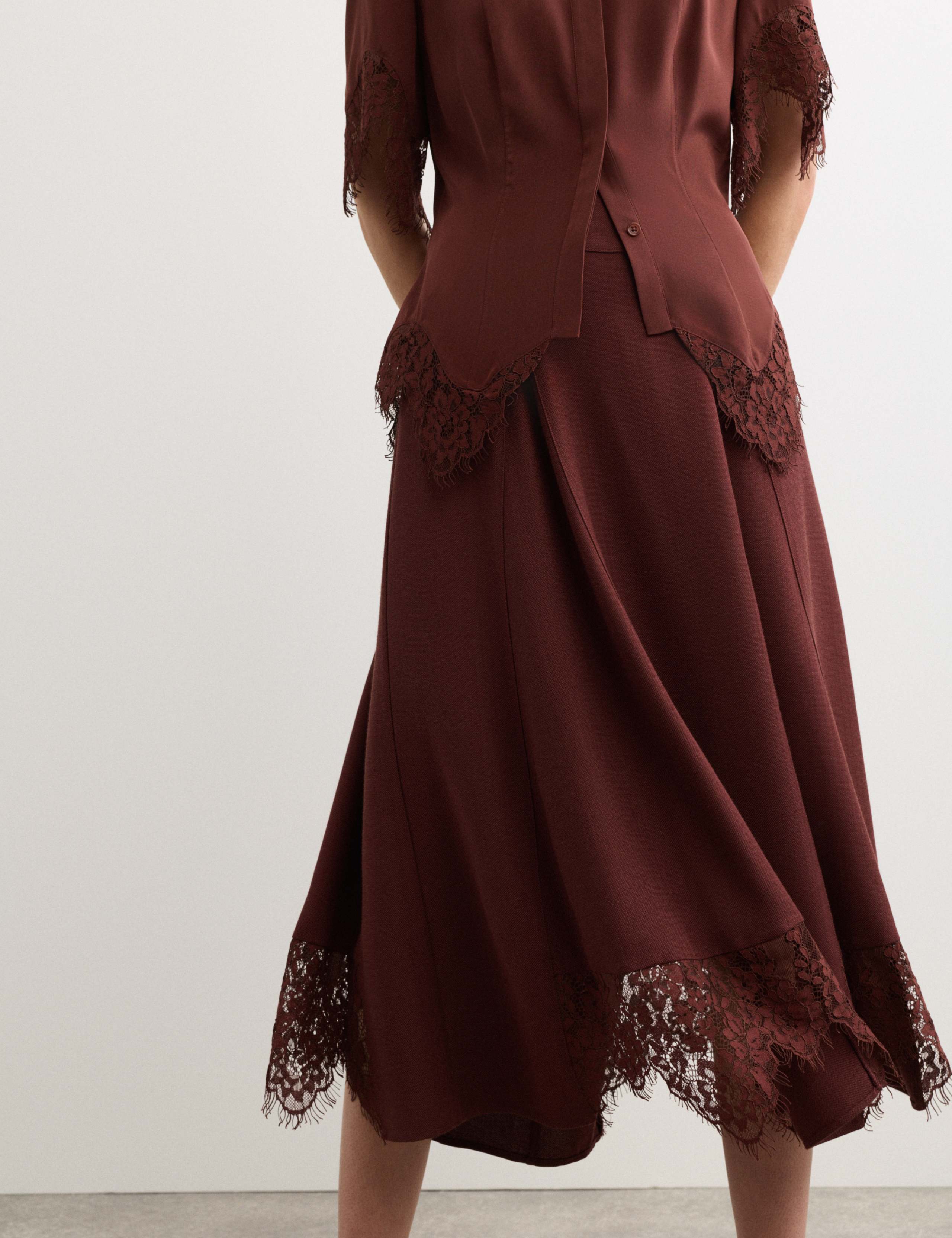 Lace Insert Midi Slip Skirt