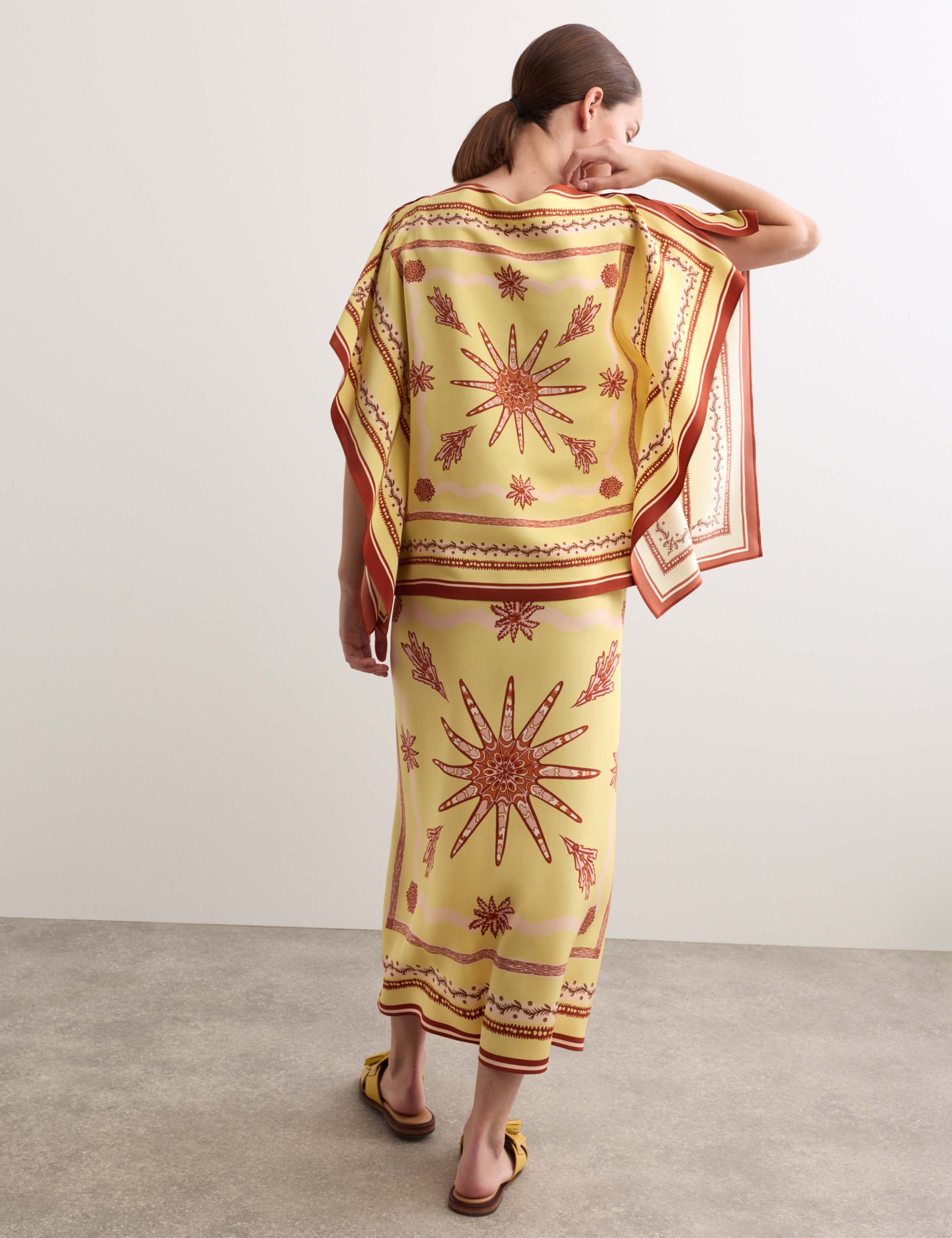 Pure Silk Printed Slash Neck Top & Skirt Set 5 of 6