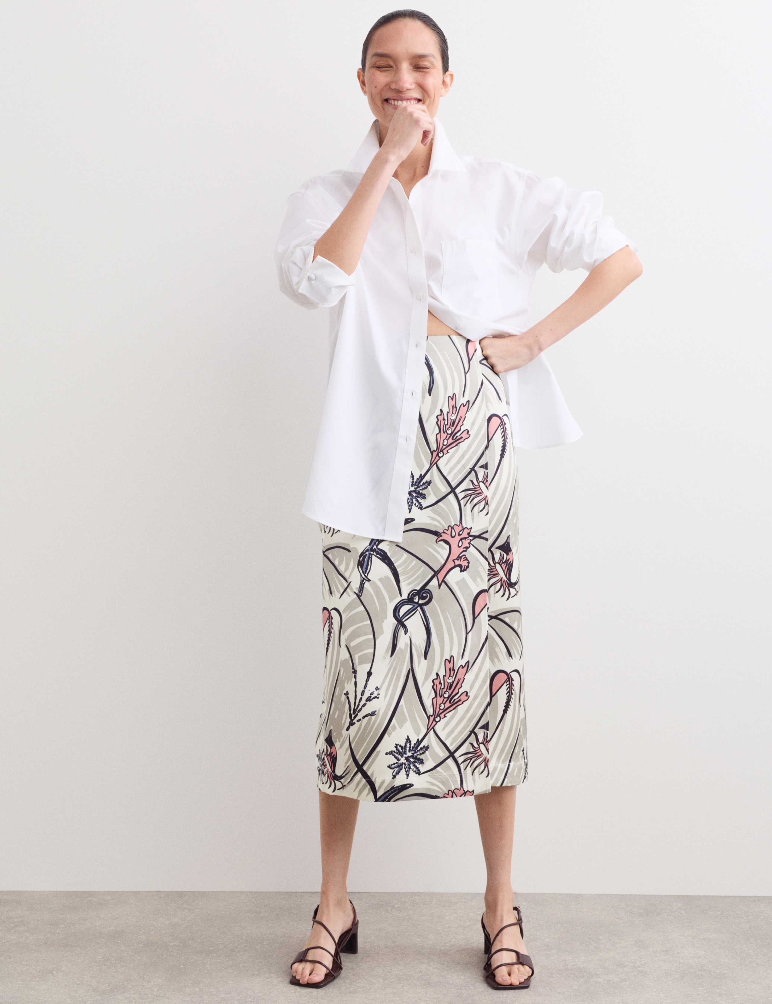 Floral Midi A-Line Skirt