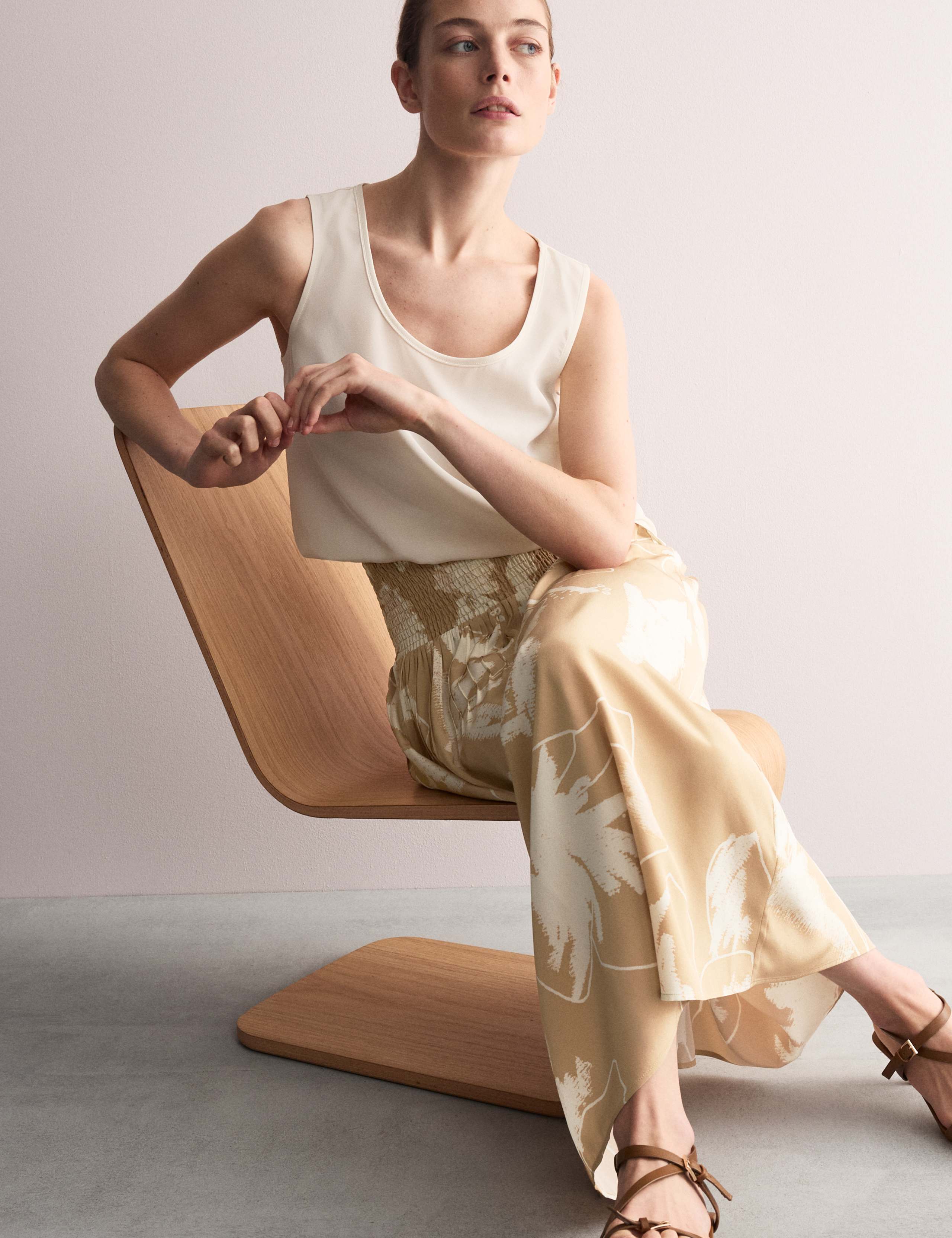 Pure Silk Floral Midi A-Line Skirt