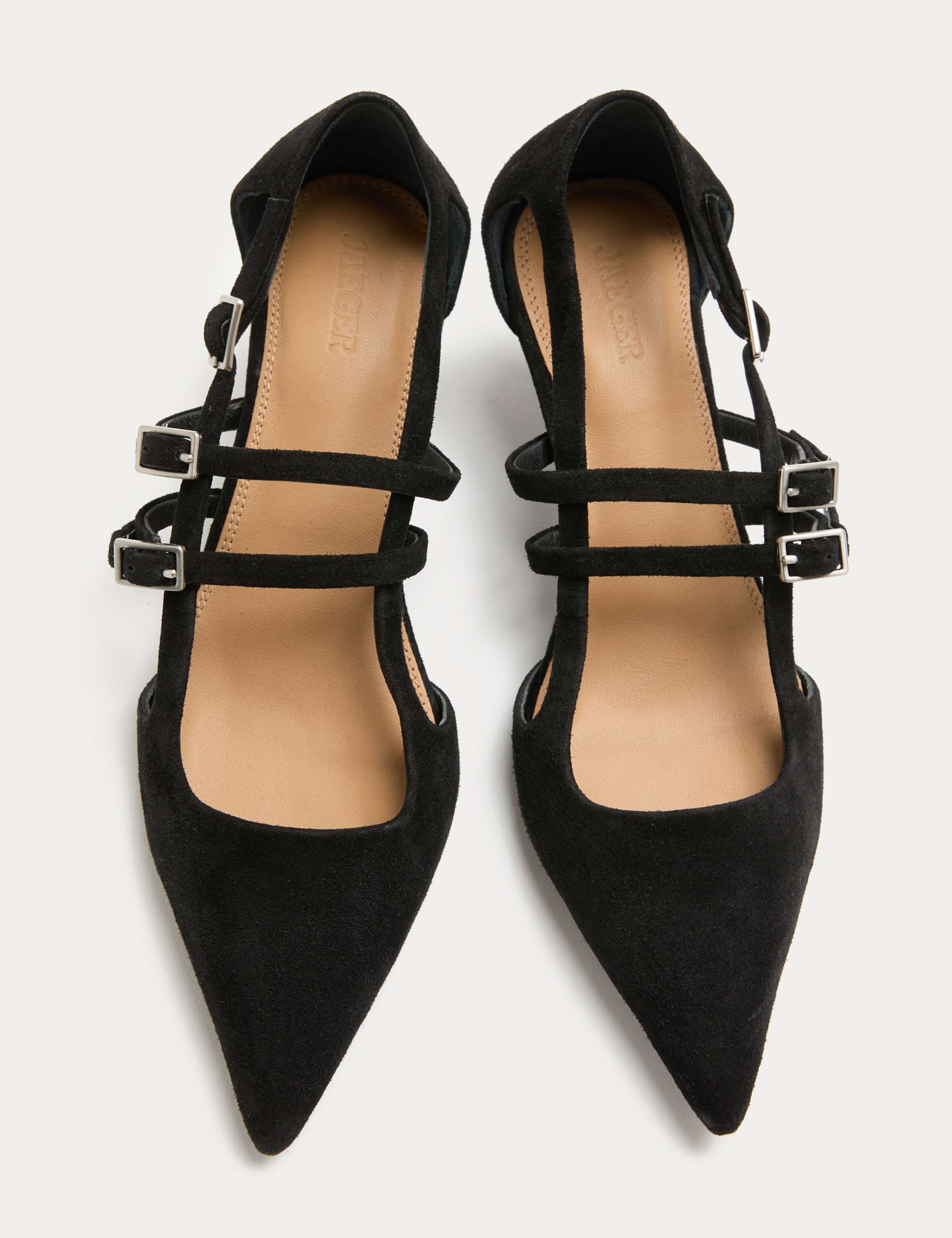 Suede Mid Heel Buckle Pumps