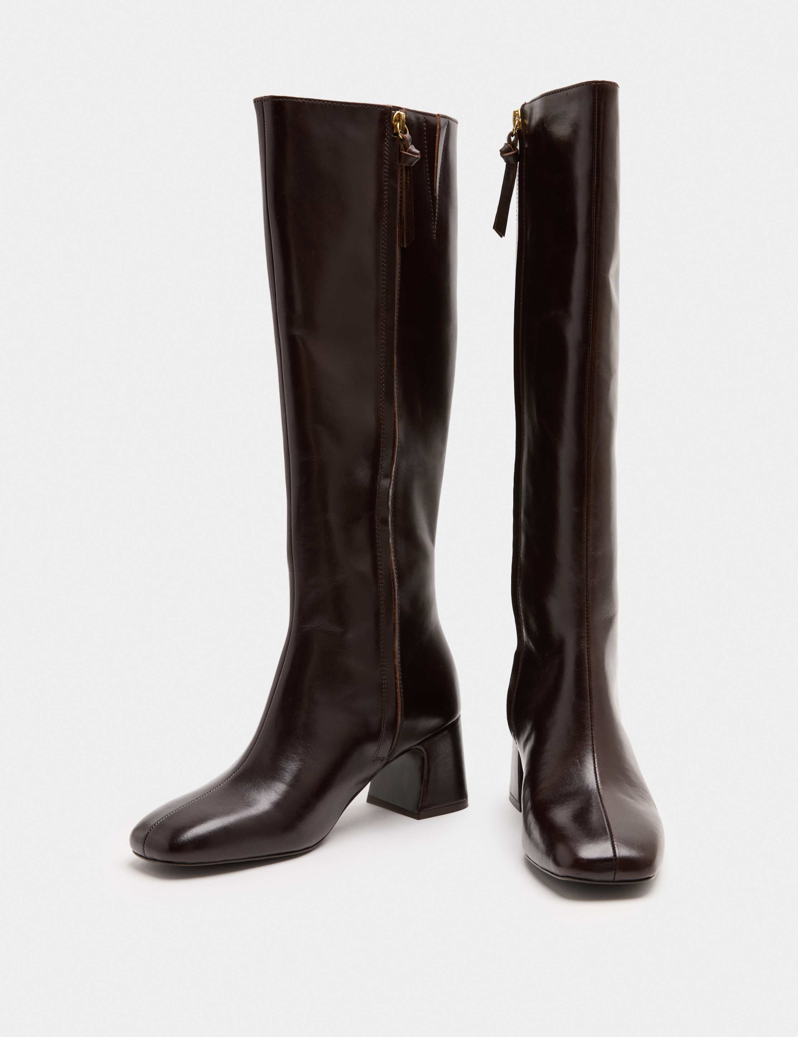 Square Toe Block Heel Knee High Boot