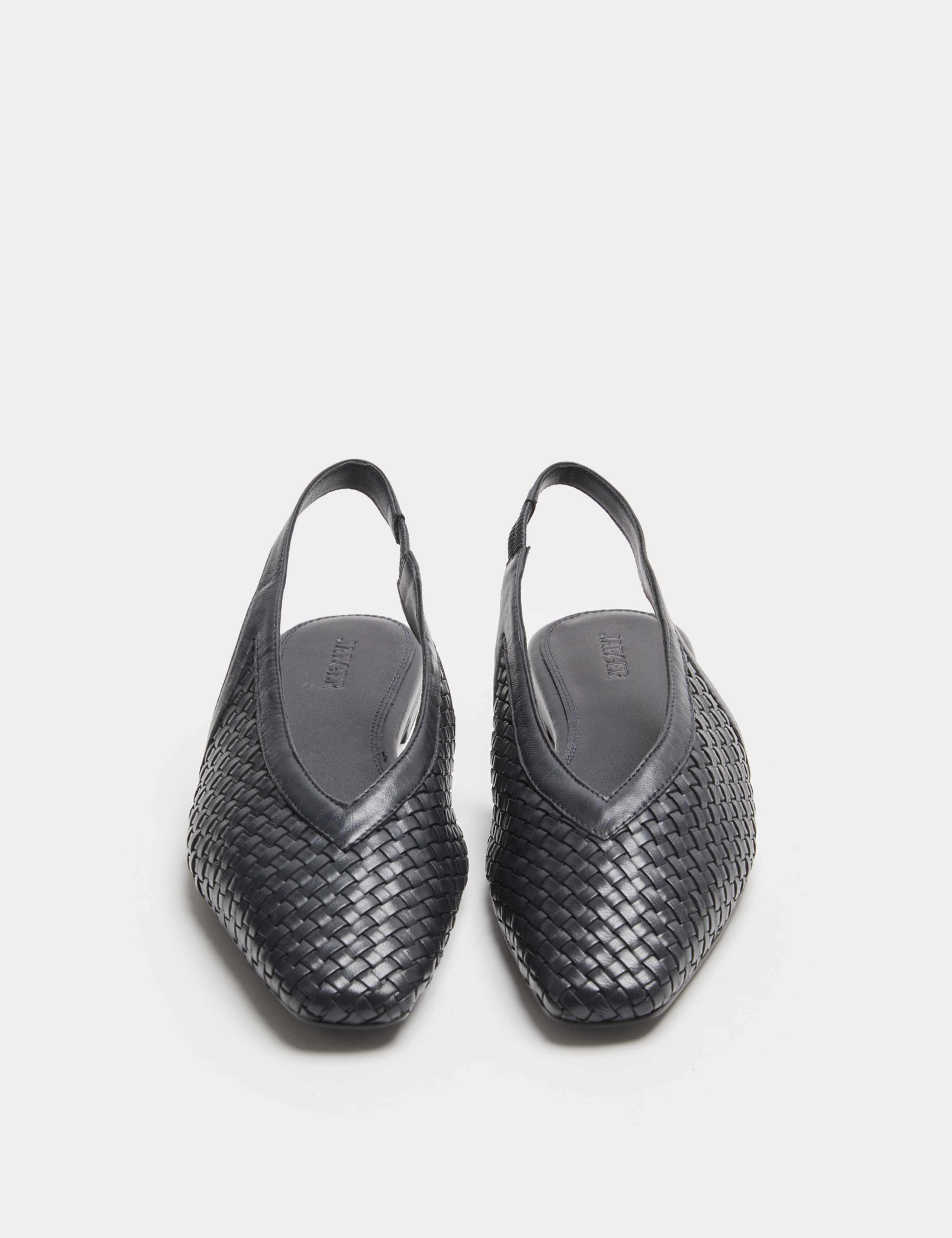 Leather Woven Flat Slingback Shoes
