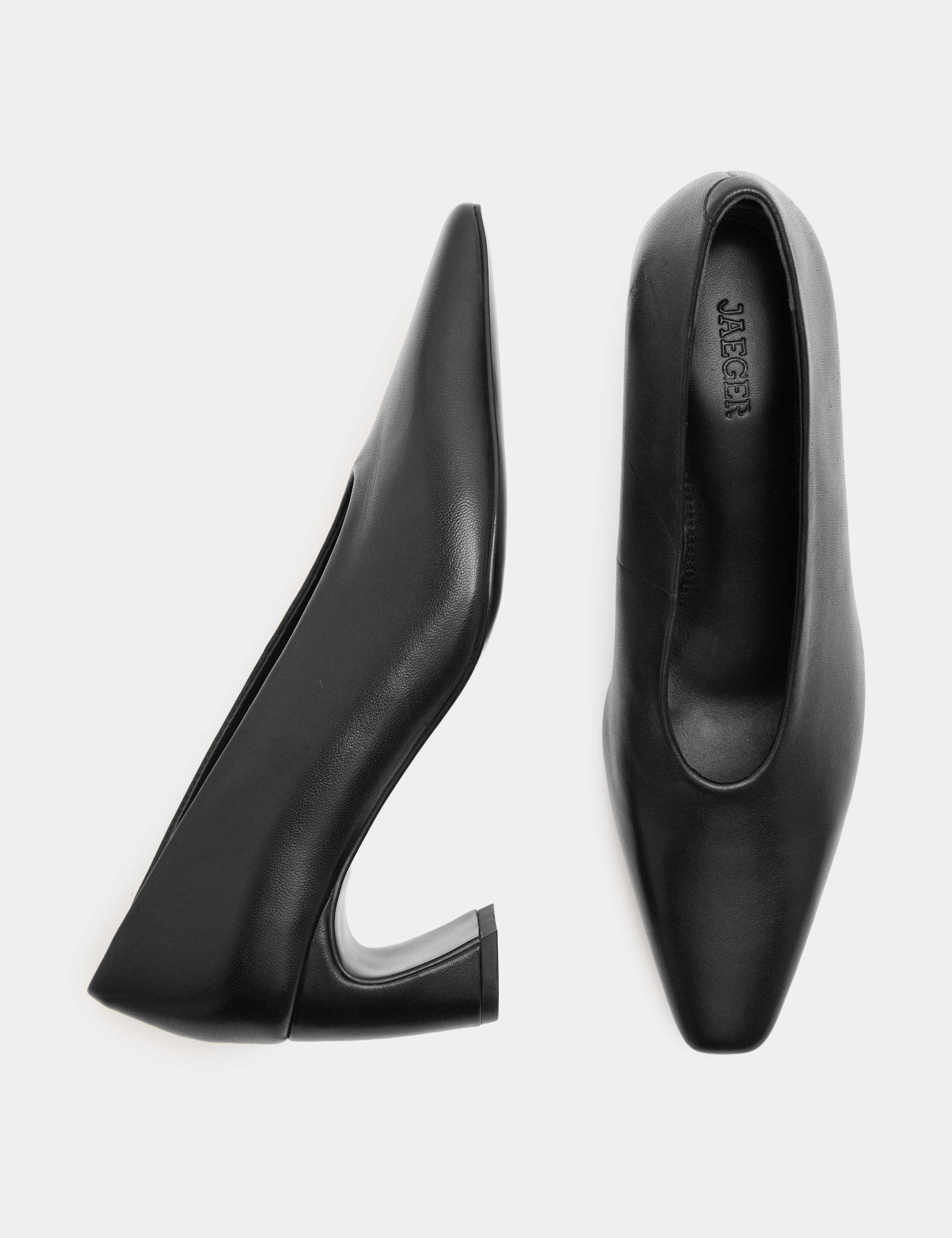 Leather Block Heel Pointed Court Shoes