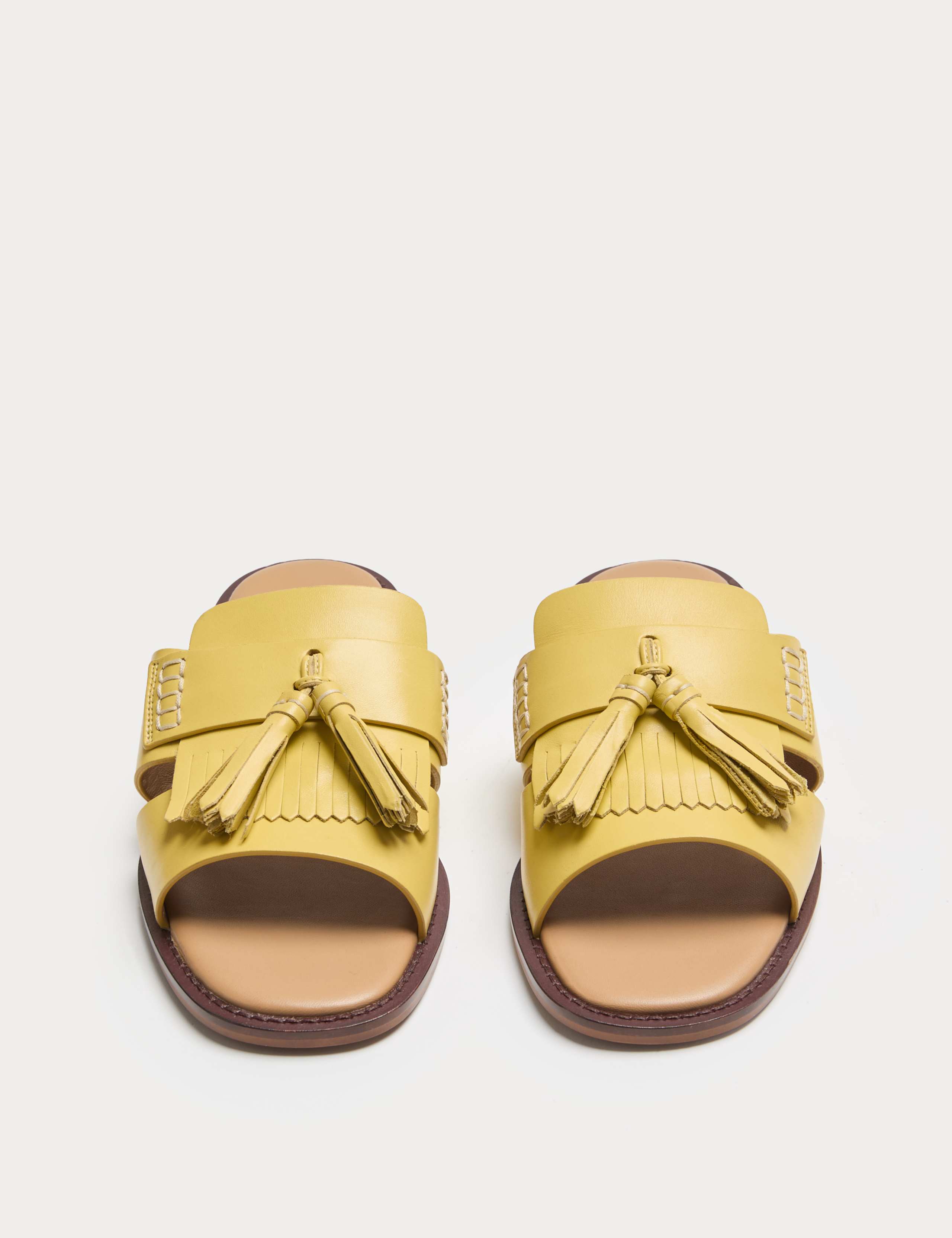 Leather Tassel Flat Loafer Mules