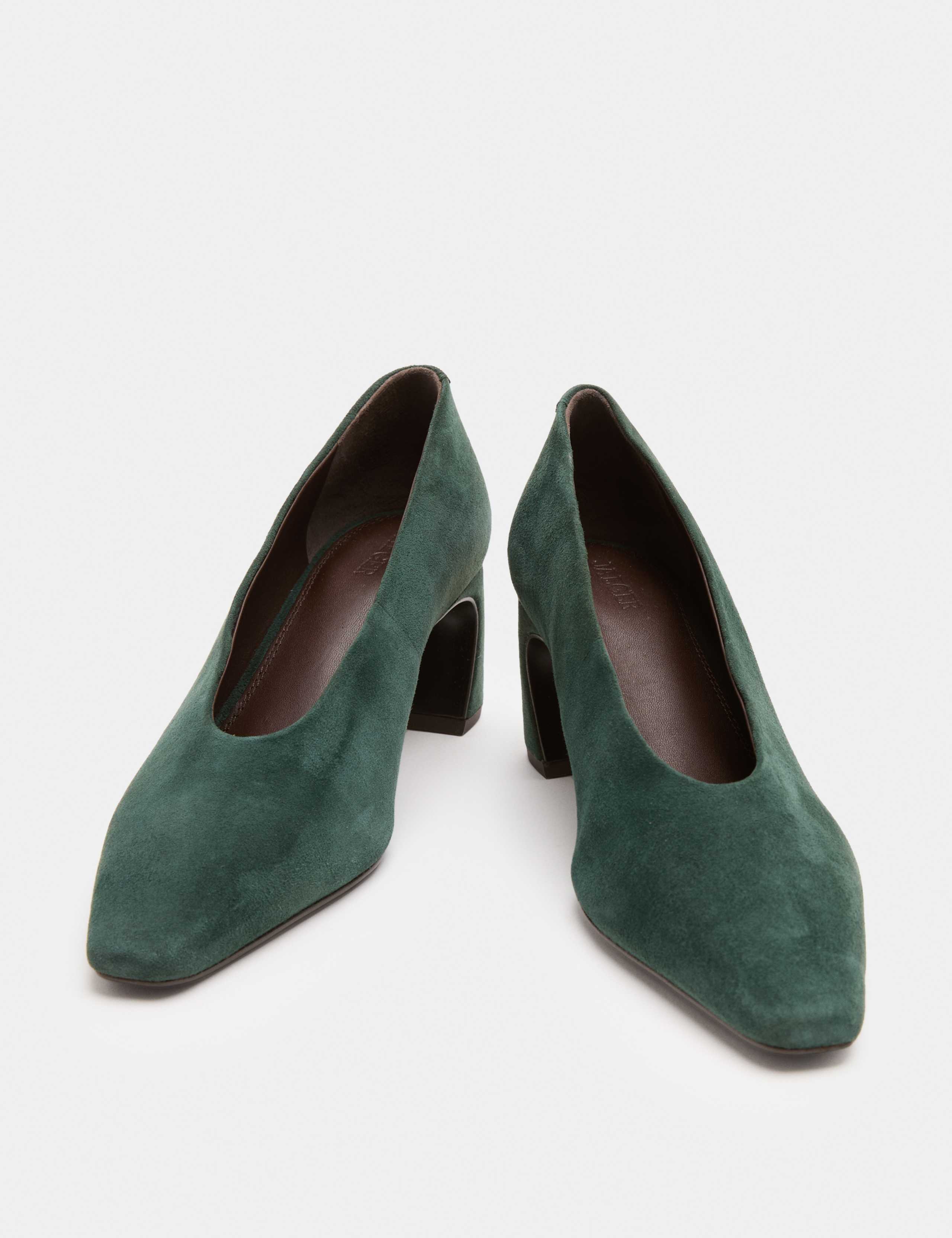 Suede Block Heel Pointed Court Shoes