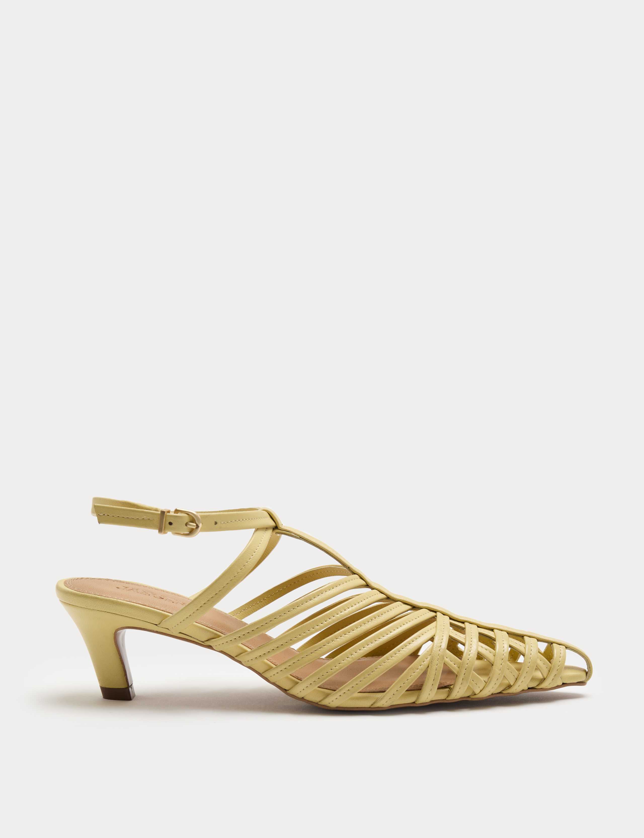 Leather Caged Strappy Kitten Heel Sandals