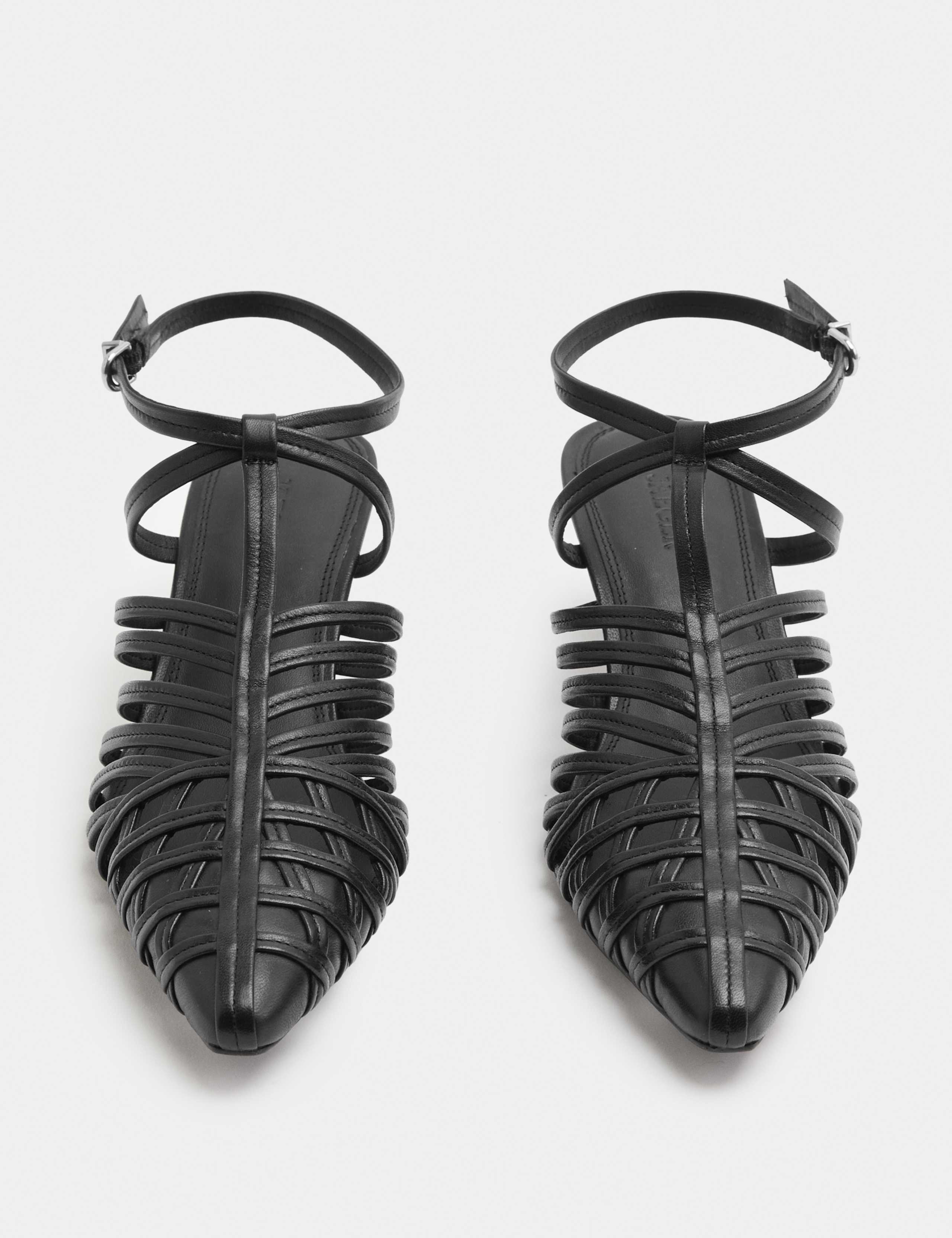 Leather Buckle Strappy Kitten Heel Pointed Sandals