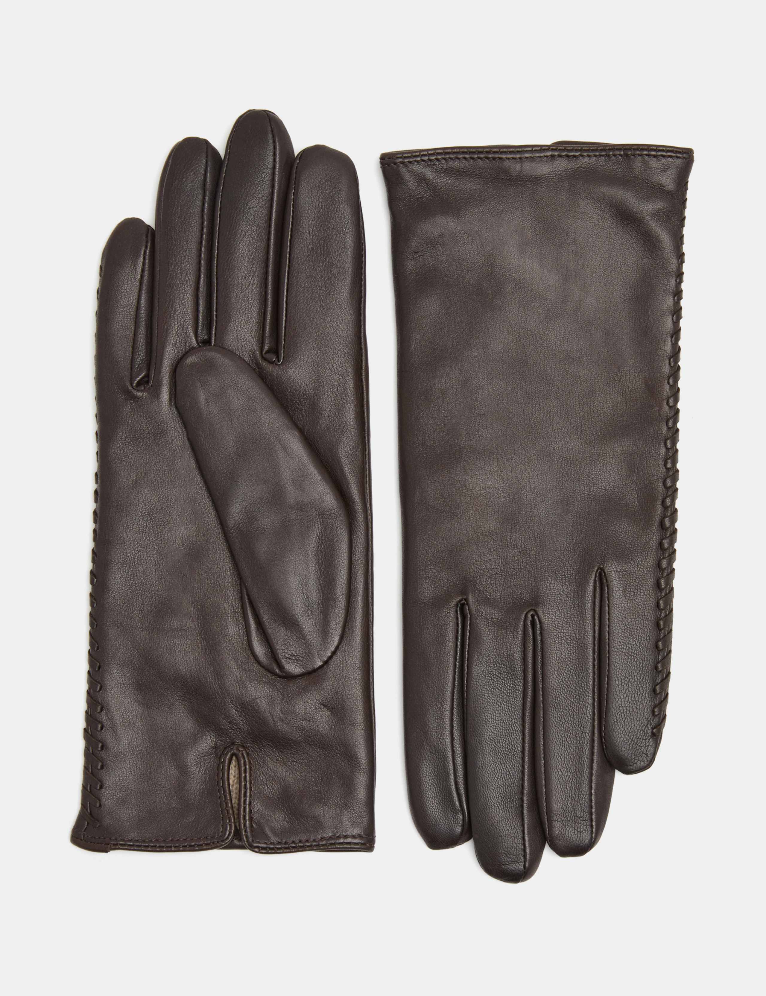 Leather Stitch Detail Cashmere Lined Gloves