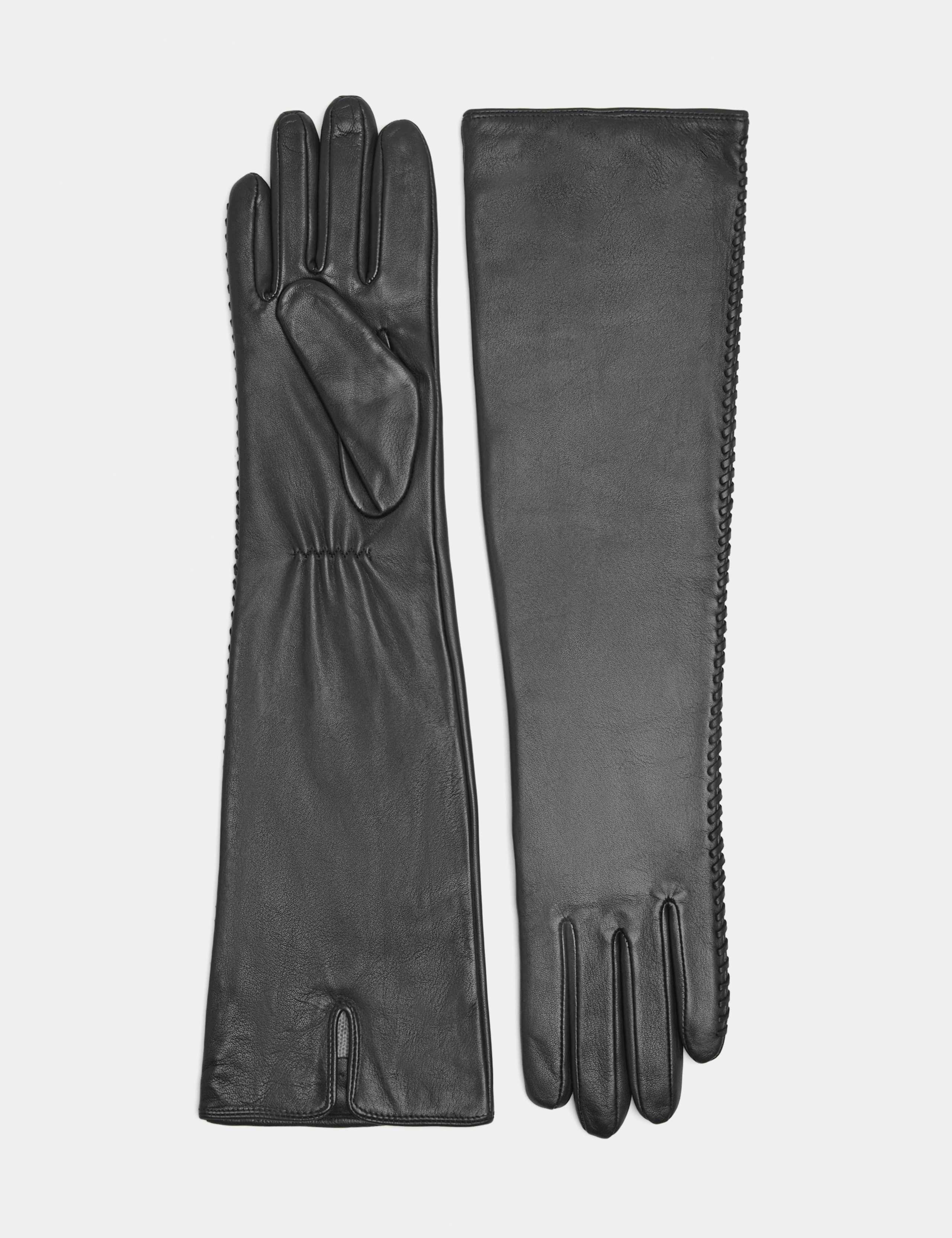 Extra Long Leather Lattice Cashmere Lined Gloves