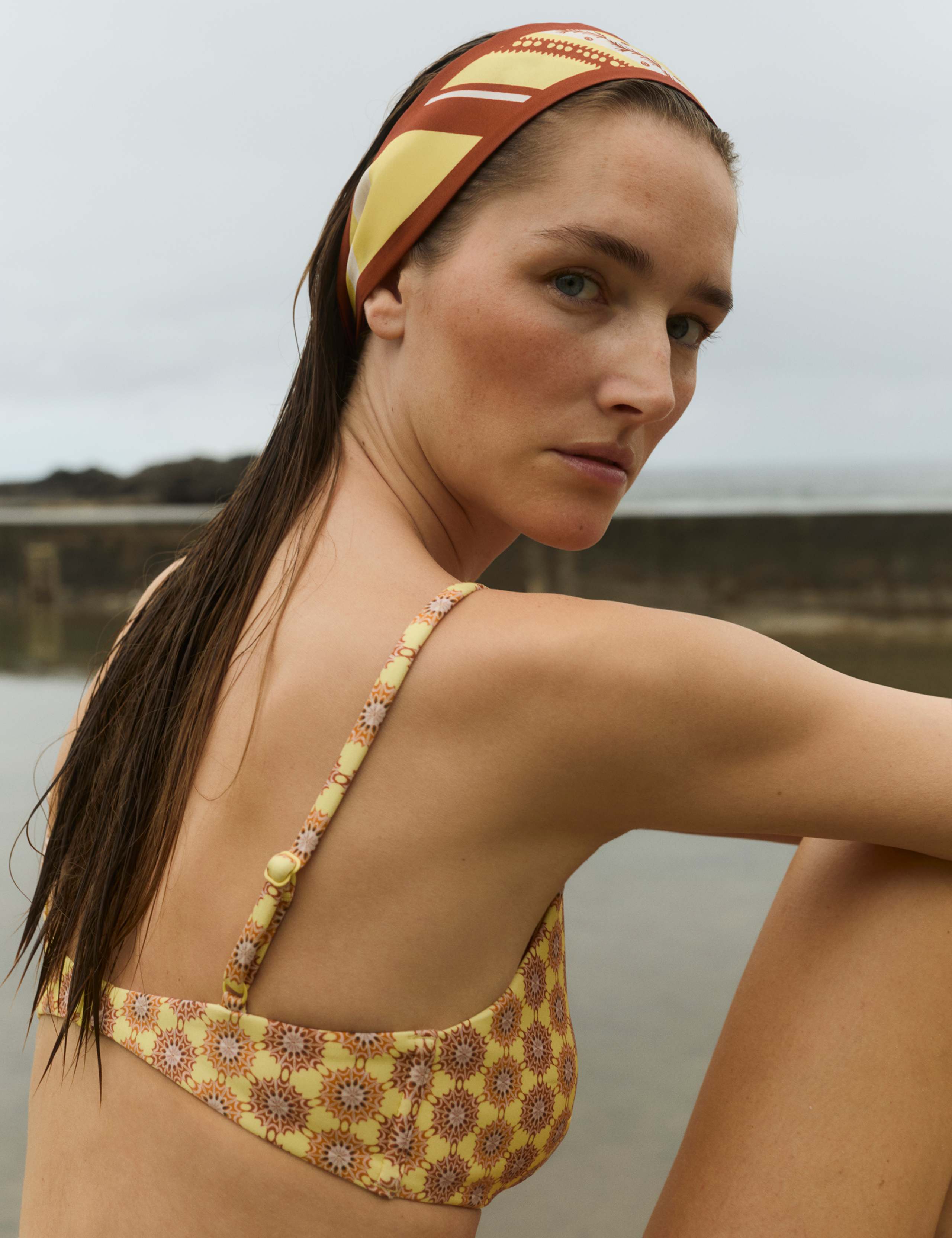 Printed Padded V-Neck Bikini Top