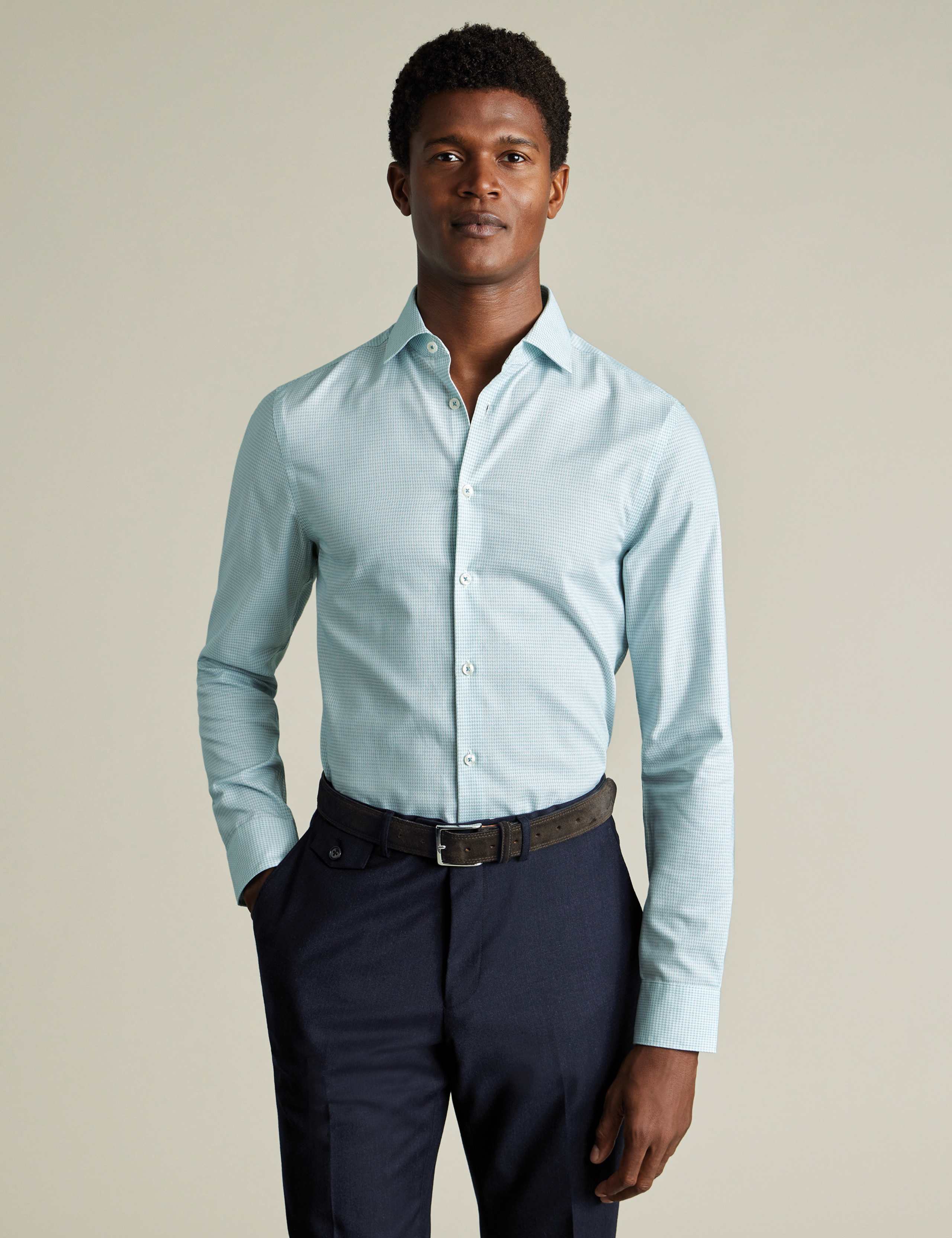 Slim Fit Non Iron Pure Cotton Textured Shirt