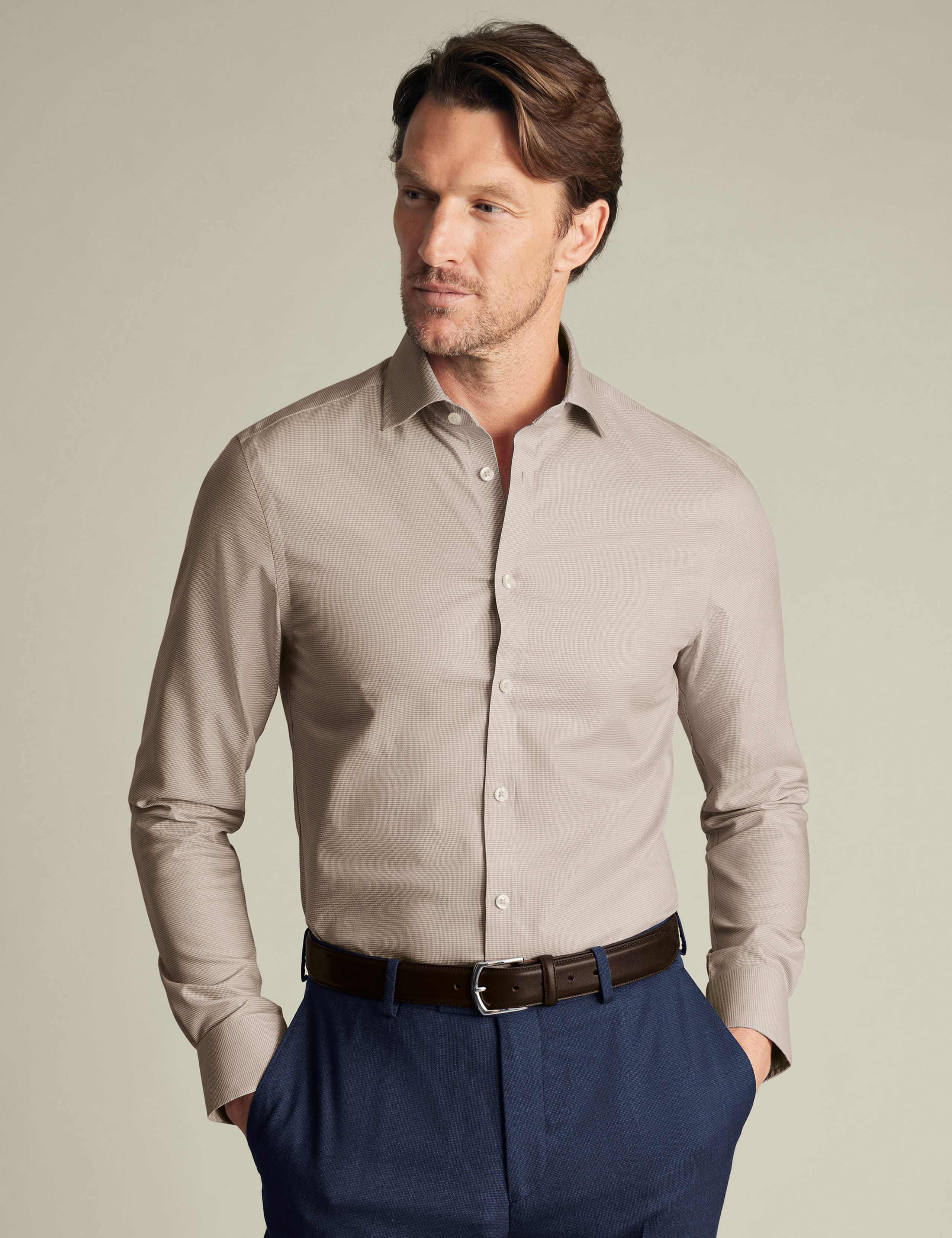 Slim Fit Easy Iron Pure Cotton Weave Shirt
