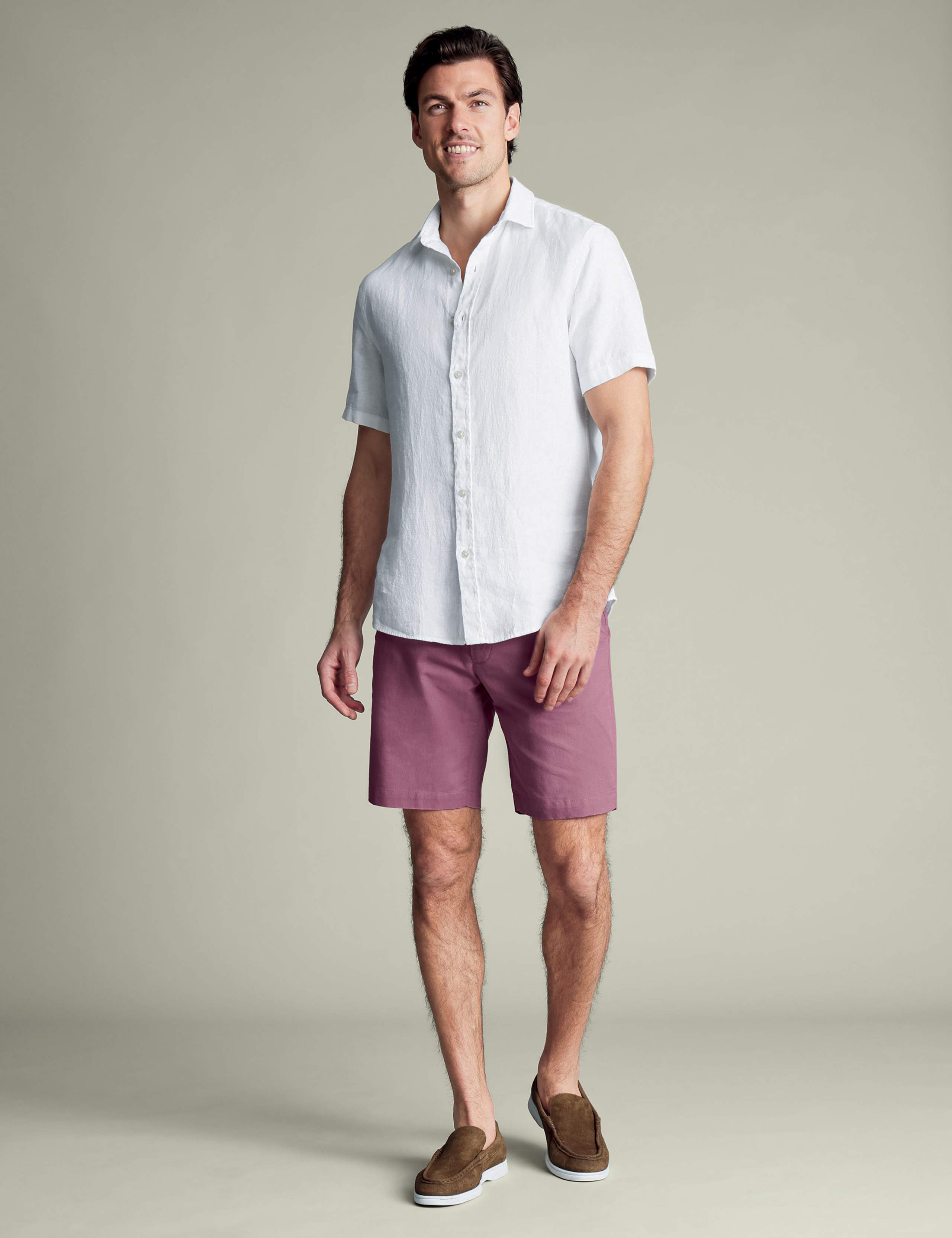 Linen Blend Flat Front Shorts