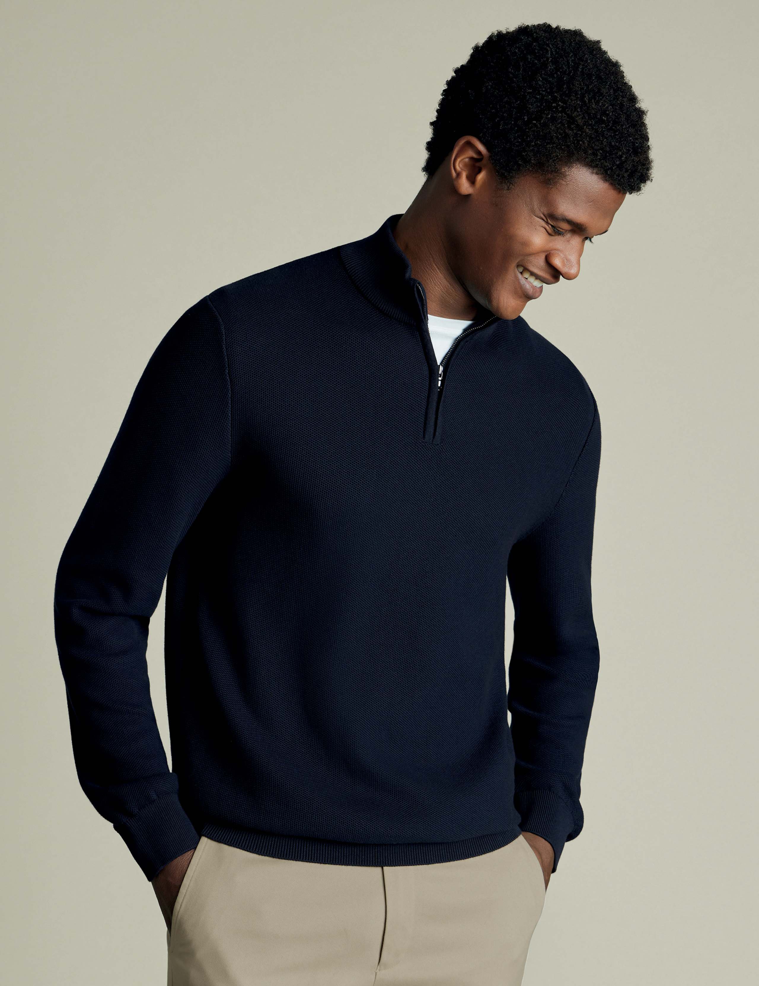 Pure Cotton Textured Half-Zip Jumper
