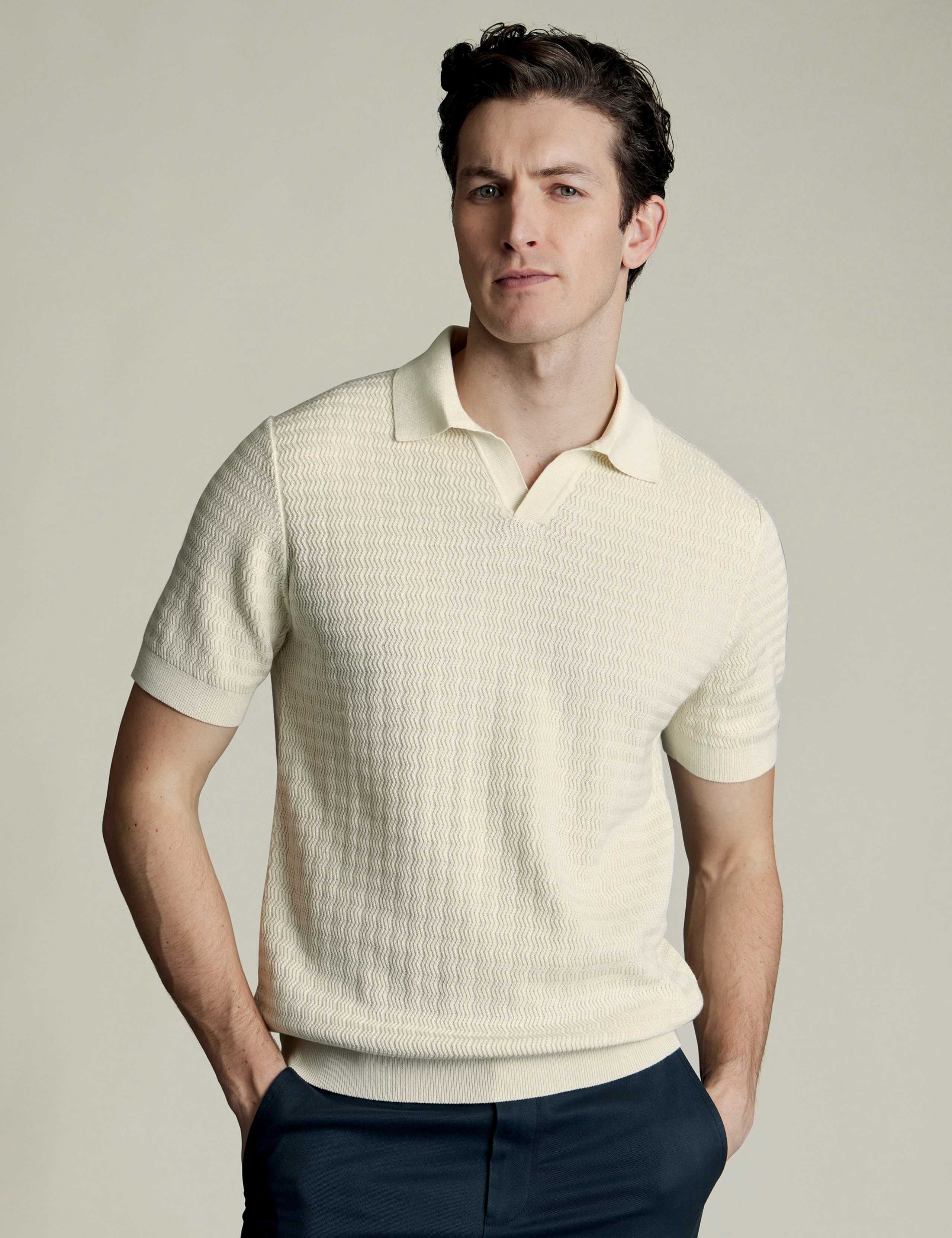 Pure Cotton Textured Knitted Polo Shirt